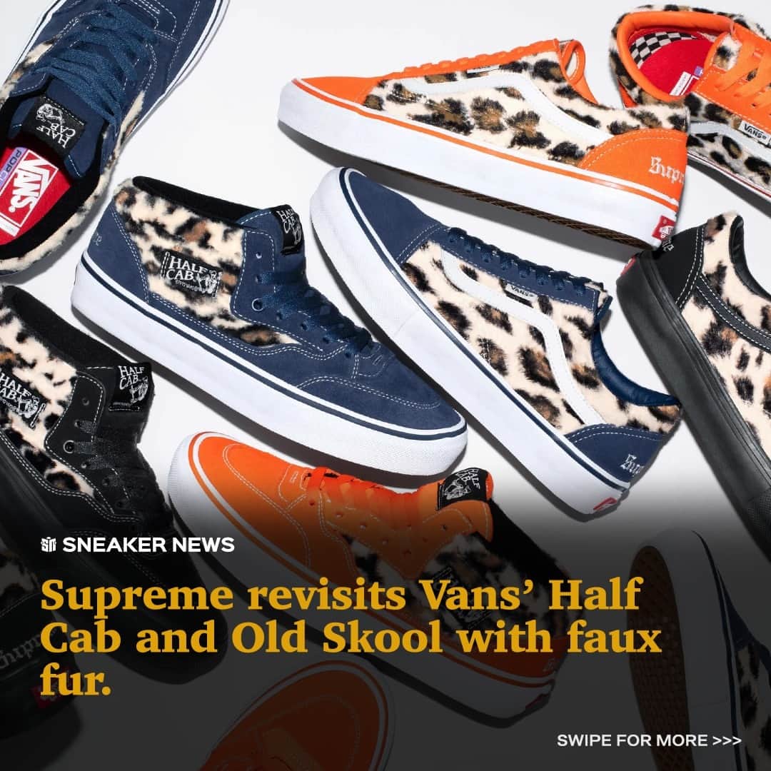 Sneaker Newsのインスタグラム：「Supreme is set to close out 2023 with another Vans collaboration 🛹⁠ ⁠ The New York City institution isn't a stranger to the Half Cab and Old Skool, but its latest makeovers for the classic Vans silhouettes bring faux leopard fur to the skate shoes. The six-pair collection releases via Supreme's website on Thursday, December 14th.⁠ ⁠ Visit the LINK IN BIO for more details.」