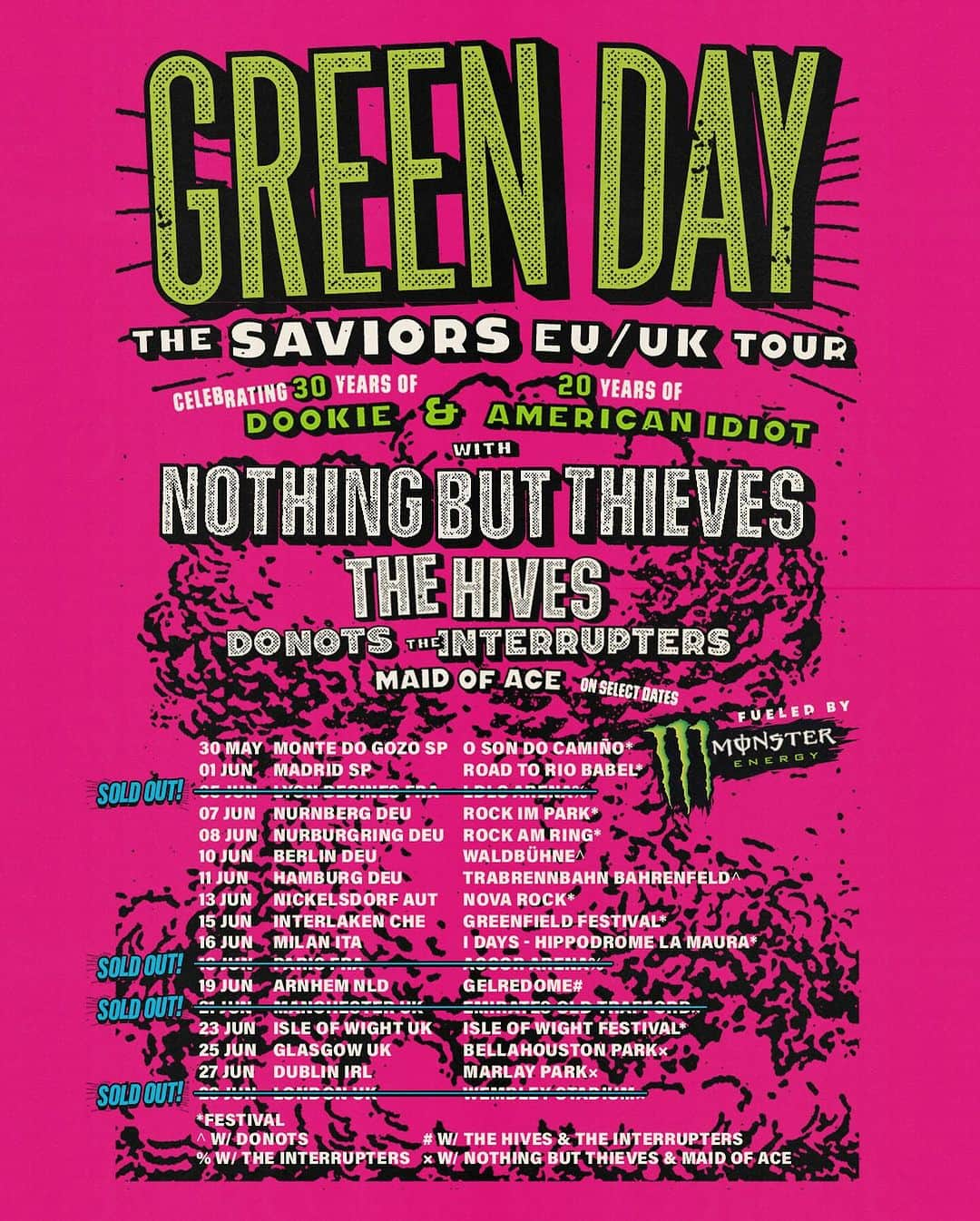 Green Dayのインスタグラム：「France, you did that 👏🏼 SOLD OUT Lyon + Paris 🤯🤯   The Saviors Tour is on!!! Get tickets to your show before they're all gone greenday.com/tour」