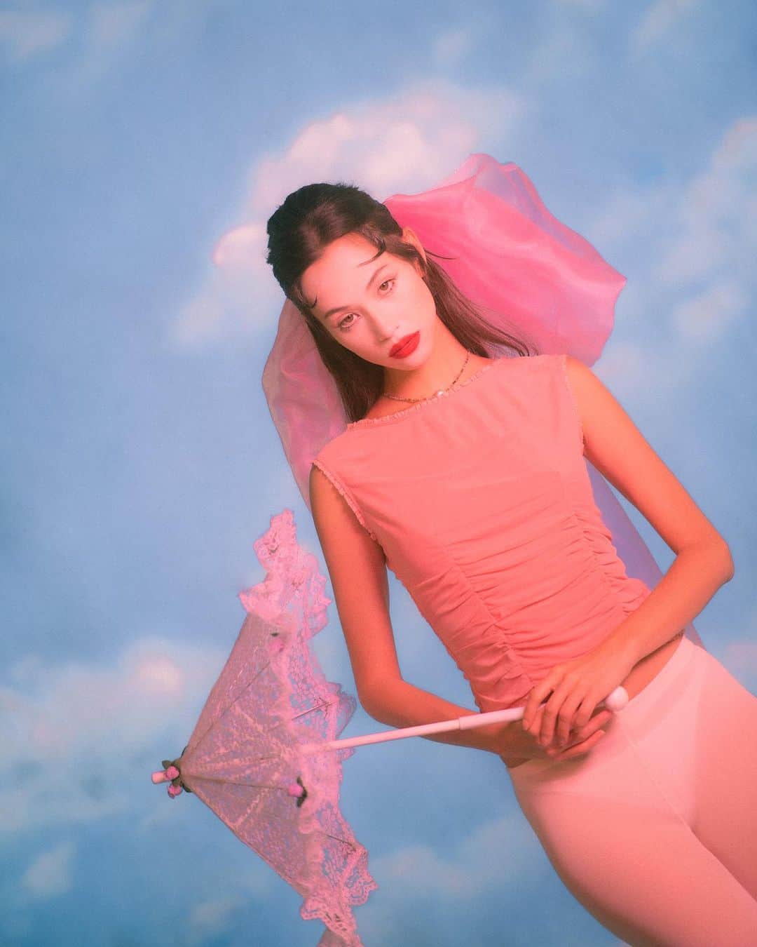 UNIFのインスタグラム：「@i_am_kiko in the pink Aura Top and Vivi Platform-  Hair by @jennaleeartistry  Makeup: @becomingeden」