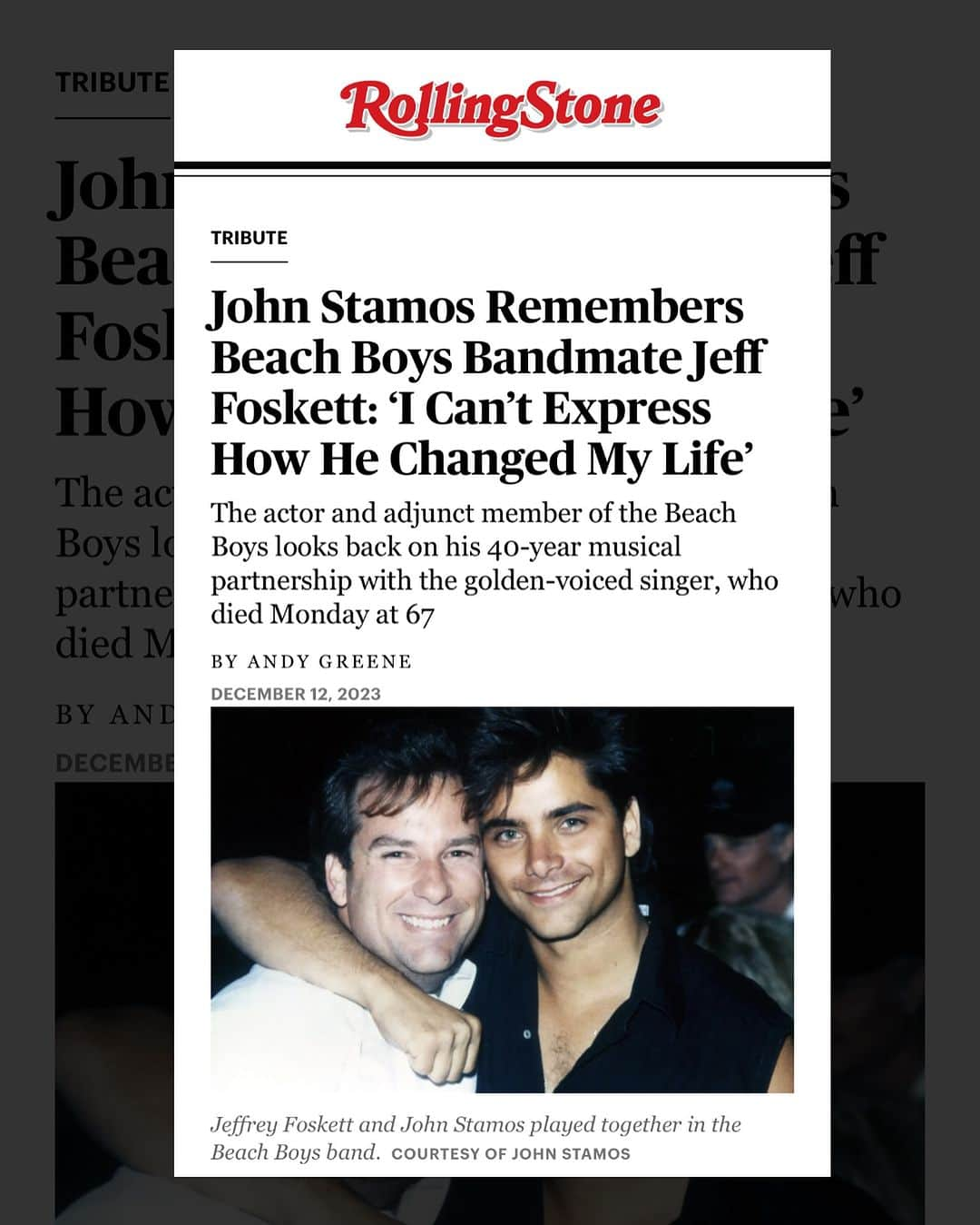 ジョン・ステイモスさんのインスタグラム写真 - (ジョン・ステイモスInstagram)「Thank you @rollingstone ❤️ and Andy Greene. Link in bio and stories.」12月13日 3時02分 - johnstamos