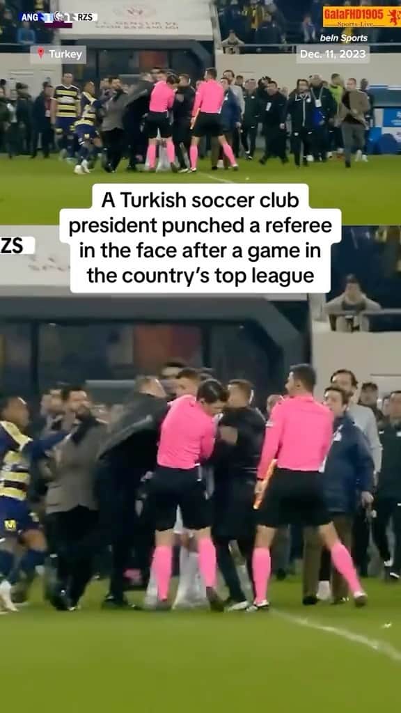 NBC Newsのインスタグラム：「The Turkish Football Federation has suspended all league games in the country after a club president punched a referee in the face at the end of a Süper Lig match.」