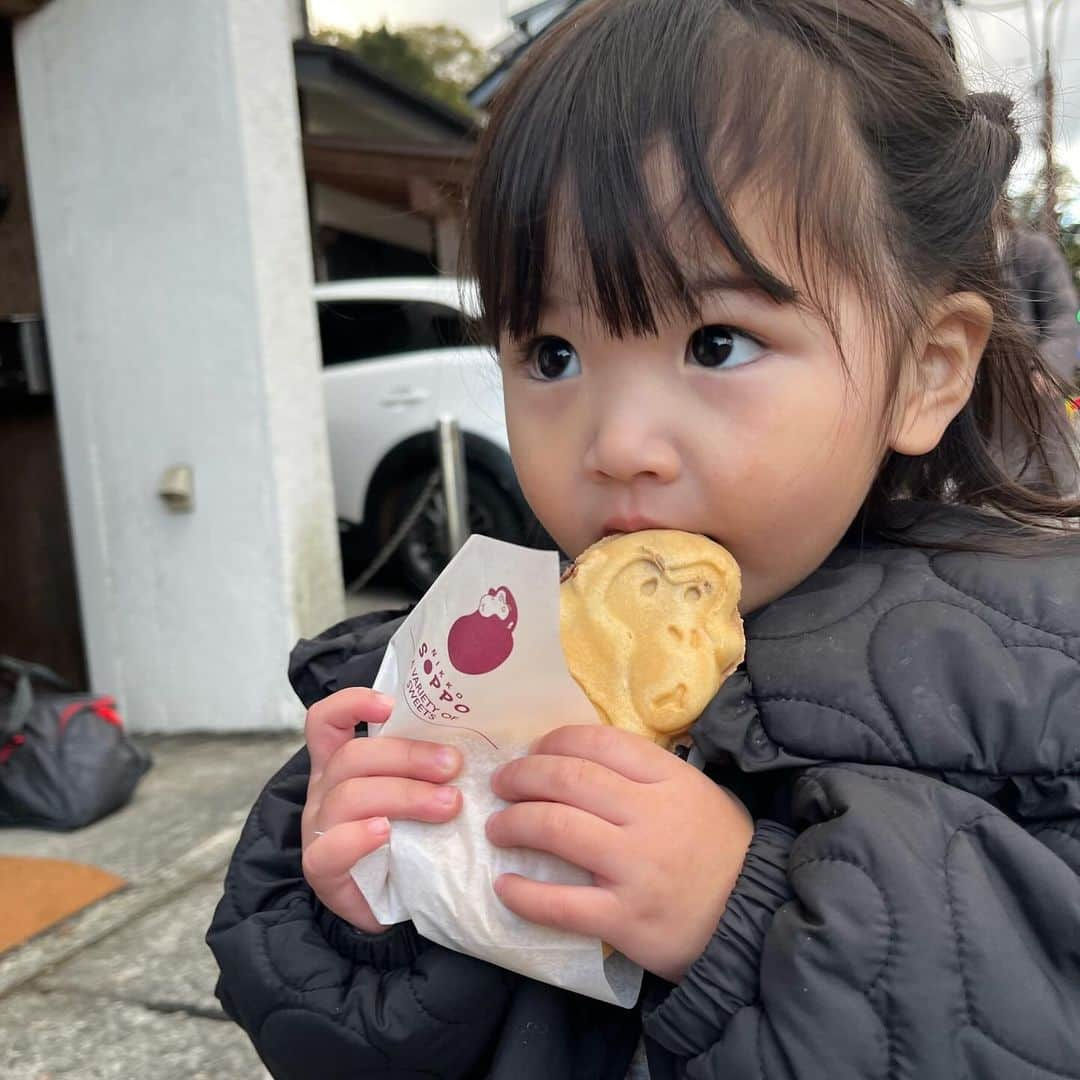 はやめいのインスタグラム：「. おさるランド 🐒 ⭐️ (1枚目は東照宮の側で食べた SOPPO焼きです 💭 )  日光旅行に行く時に1番最初に 決めたスポットだったのですが 動物大好きな娘っちは大興奮で とっても楽しんでいました ( ᐢ_ ̫ _ᐢ )  お猿さんとホッケー対決をしたのですが めちゃくちゃ強かったです 笑  娘っち敗北、、、👧🏻笑  おさるさん以外の動物もたくさん 触れ合えました （ ᵔᵔ ）  #日光 #日光観光  #おさるランド #日光さる軍団  #子連れ旅行」