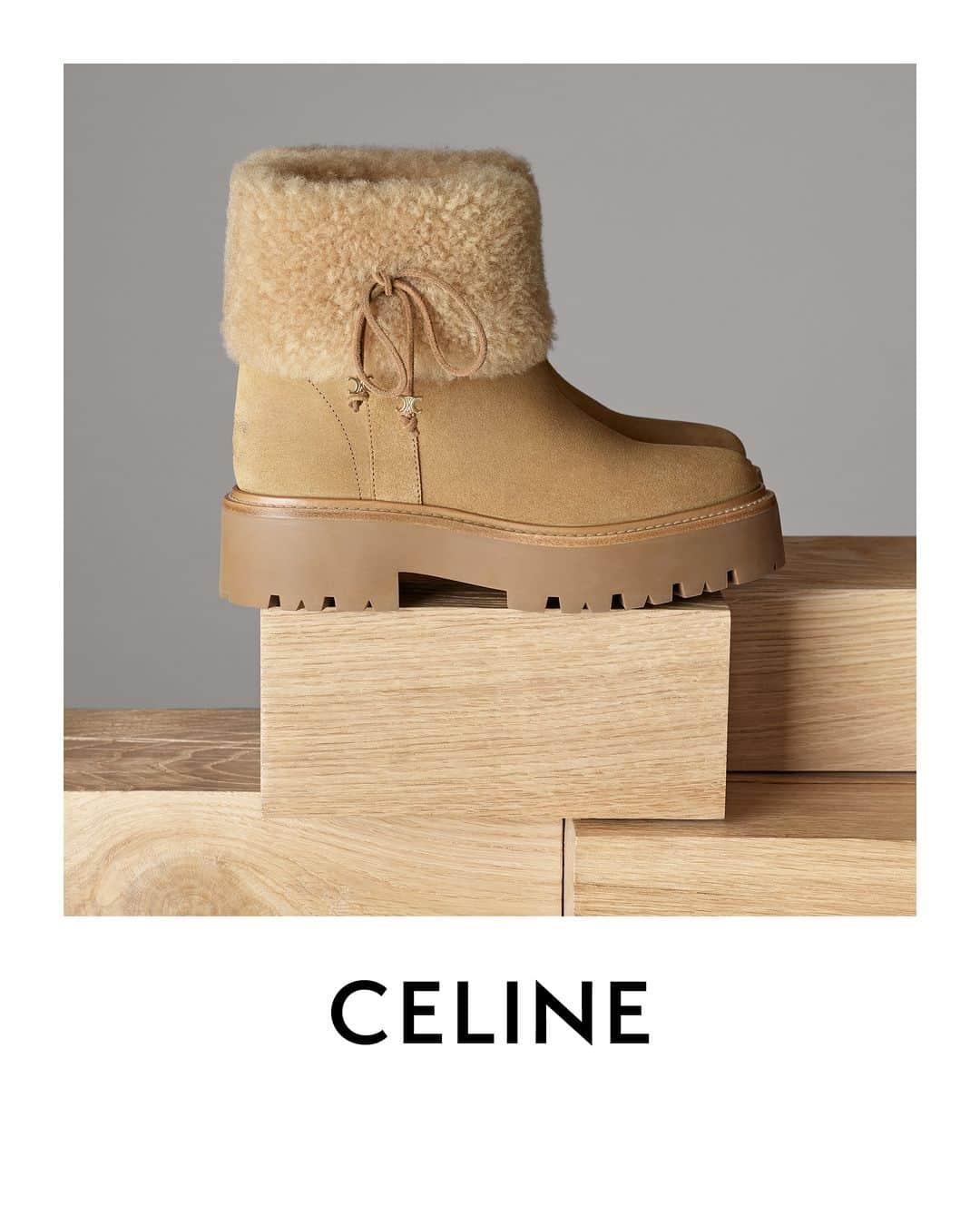 Celineのインスタグラム：「CELINE HOLIDAYS  CELINE BULKY CROPPED BOOT   COLLECTION AVAILABLE NOW IN STORES AND ON CELINE.COM  @HEDISLIMANE PHOTOGRAPHY  #CELINEHOLIDAYS #CELINEBYHEDISLIMANE」