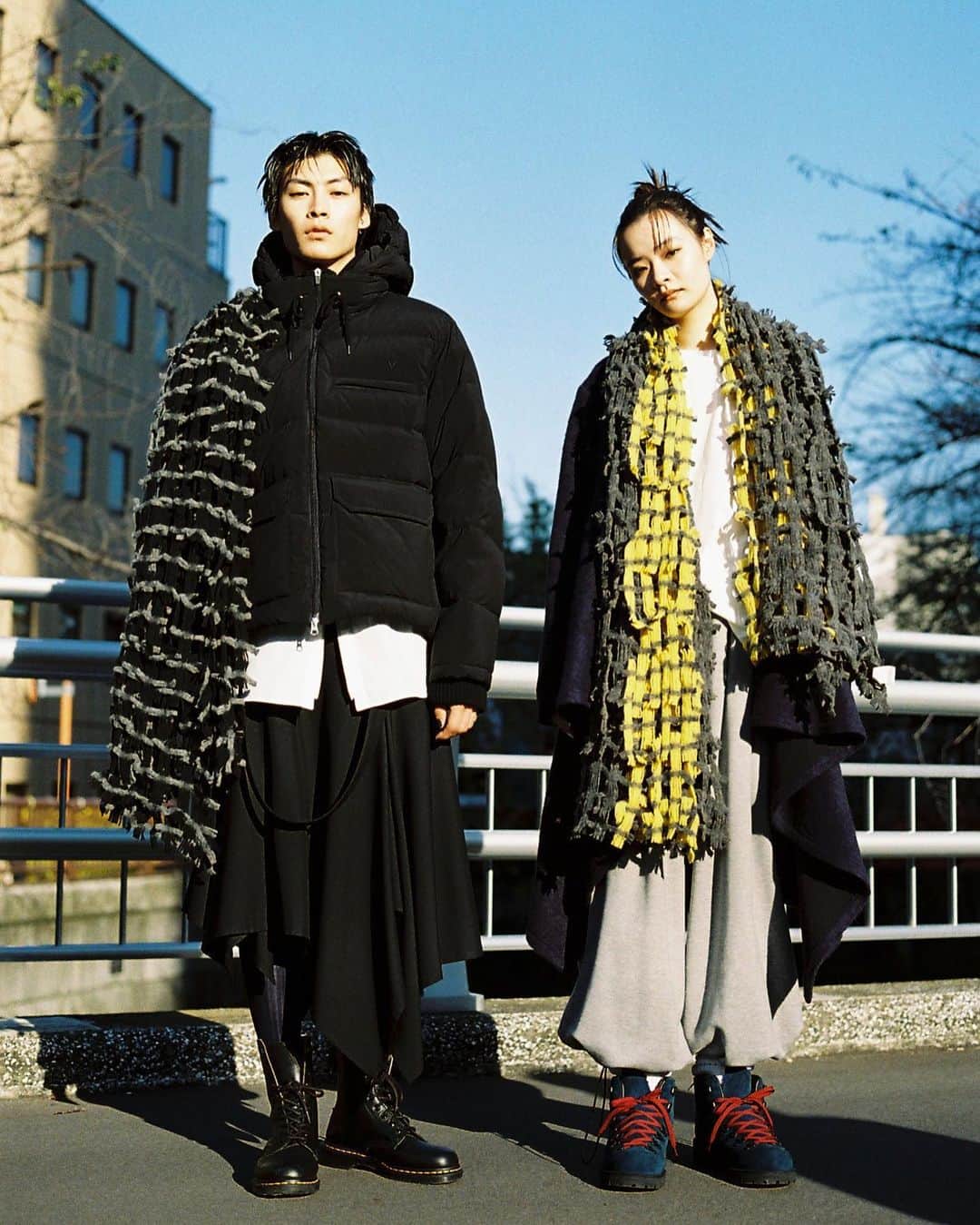 PARCOのインスタグラム：「⁡ ⁡ PARCO FASHION SHOOT VOL.90｜Ground Y パルコで見つける”いま着たい”コンテンポラリーなスタイル   〔Mens〕 ダウンジャケット ¥143,000、ジップホワイトシャツ ¥44,000、スカート ¥55,000、マフラー ¥29,700／以上すべてGround Y、シューズ 参考商品、その他スタイリスト私物   〔Womens〕 ニットコート ¥60,500、トップス ¥26,400、パンツ ¥41,800、ストール ¥29,700、シューズ ¥74,800／以上すべてGround Y、その他スタイリスト私物   *表示価格はすべて税込です   取り扱い店舗：Ground Y（渋谷PARCO、心斎橋PARCO、名古屋PARCO）   @parco_official   @parco_shibuyai_official  @parco_shinsaibashi_official  @parco_nagoya_official   @ground_y_official   Styling：Hiromi Toki @tokichang  Photographer： Shiroi Ikeno @ikenoshiori  Hair&Make-Up：Katsuyoshi Kojima @kojimak  Model：Hibiki Tomiyama @hibiki.tomiyama , Tsugumi @tsugumi_jp  Edit：Tatsuya Furuse @tatsuyafuruse , Kana Yoshioka @knt213」
