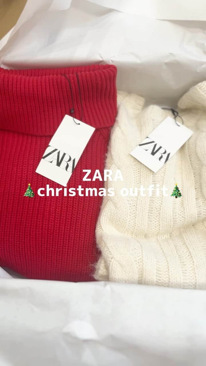 shieのインスタグラム：「ZARA Xmasコーデにピッタリなknit🎅❤️  品番 3519/130 Mサイズ✨️  ZARAはすぐ在庫なくなるので お早めにっっ🥹🙏  ニットスカートは 私の【楽天推し】ストーリーハイライトに載せてます✋💗  12月は赤着たい気分🎄🎄🎄   #大人カジュアル#キレイめカジュアル#キレイめコーデ#冬ファッション#大人カジュアル#アラフォーコーデ#30代コーデ #30代ファッション #ZARAコーデ#ザラコーデ#Xmasコーデ#クリスマスコーデ#クリスマス#ニットコーデ#guコーデ#ニットスカート」