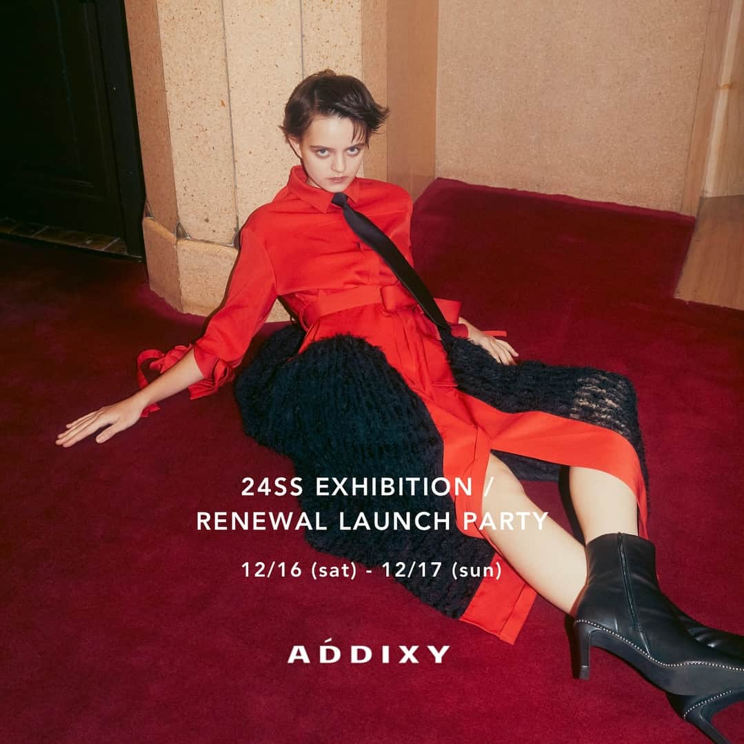 サキさんのインスタグラム写真 - (サキInstagram)「▪︎12/16-17 24SS EXHIBITION /  RENEWAL LAUNCH PARTY 開催のお知らせ 【来場者限定10%OFF】  ブランドリニューアルを記念し24Spring Summer Collectionをいち早くオーダーいただける 展示受注会＆Renewal Launch Partyを開催いたします。   今回のコレクションではシルエットや細かいディテールにこだわったジャケット、トップスに加えパンクな雰囲気を感じさせるパンツやレザーアイテムなどをラインナップ。  通常オンラインストアでしかご注文いただけない販売中アイテムも多数取り揃えます。  また、来場特典として会場限定で新作を含む 全品10%OFFでご購入・オーダーいただけます。  直接お手にとってご試着いただけるこの機会にぜひ、お越しくださいませ。皆様のご来場を心よりお待ちしています。  -開催期間-  2023 / 12 / 16 （SAT）12:00-19:30 2023 / 12 / 17 （SUN）11:00-18:30   -開催場所-  〒107-0061 東京都港区北青山３丁目９−１  OMOTEANDO391ビル2階 表参道駅徒歩2分 （UNITED NUDEさんという靴屋さんが１階に入っています）  *  当日はオンラインストアにてご注文、決済を承ります。 *  現金での決済は不可となりますのでご留意ください。 * 建物横の外階段より2階へお上がりください。  ■Renewal Launch Party : スイーツ＆ドリンクのケータリングも会場にご用意し 皆様のご来場を心よりお待ちしています。  #addixy #24ss #展示会」12月13日 21時07分 - saki.h912