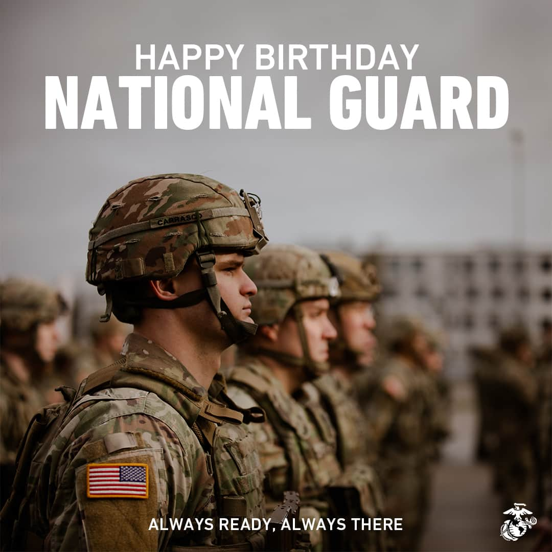 アメリカ海兵隊のインスタグラム：「Happy Birthday, @NationalGuard!   The oldest U.S. military organization, the National Guard traces its lineage back to colonial militias in 1636.   Today, the National Guards’ ranks are comprised of Citizen-Soldiers who stand ready at a moment's notice to respond to crises on the homeland and to deploy overseas in our nation's defense.   #NationalGuardBirthday #USMC」