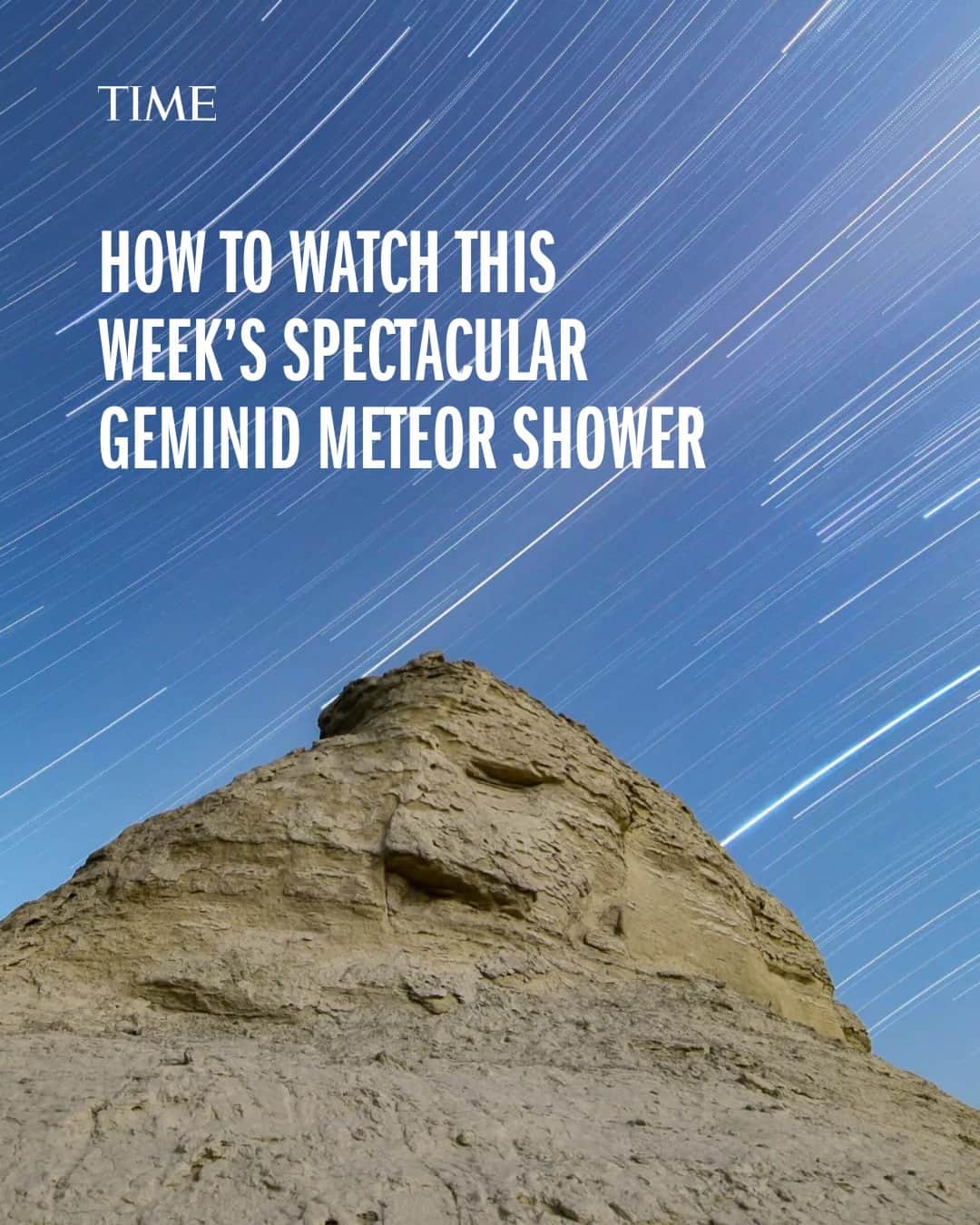 TIME Magazineのインスタグラム：「Once a year, in December, the Earth moves through a debris trail, leading to the spectacle known as the Geminid meteor shower. And this year’s Geminid shower promises to be a big one.   On poor nights, with partly cloudy skies and a full or near full moon washing out the light of the meteor shower, only about 10 to 20 meteors can be seen per hour.   This year, during peak viewing hours—which range from 10:00 p.m. EST on Dec. 13 to 7:00 a.m. EST on Dec. 14—the skies across much of the country are predicted to be clear.   Find the best observation techniques—and learn more about the phenomenon—at the link in bio.  Photograph by Getty Images」