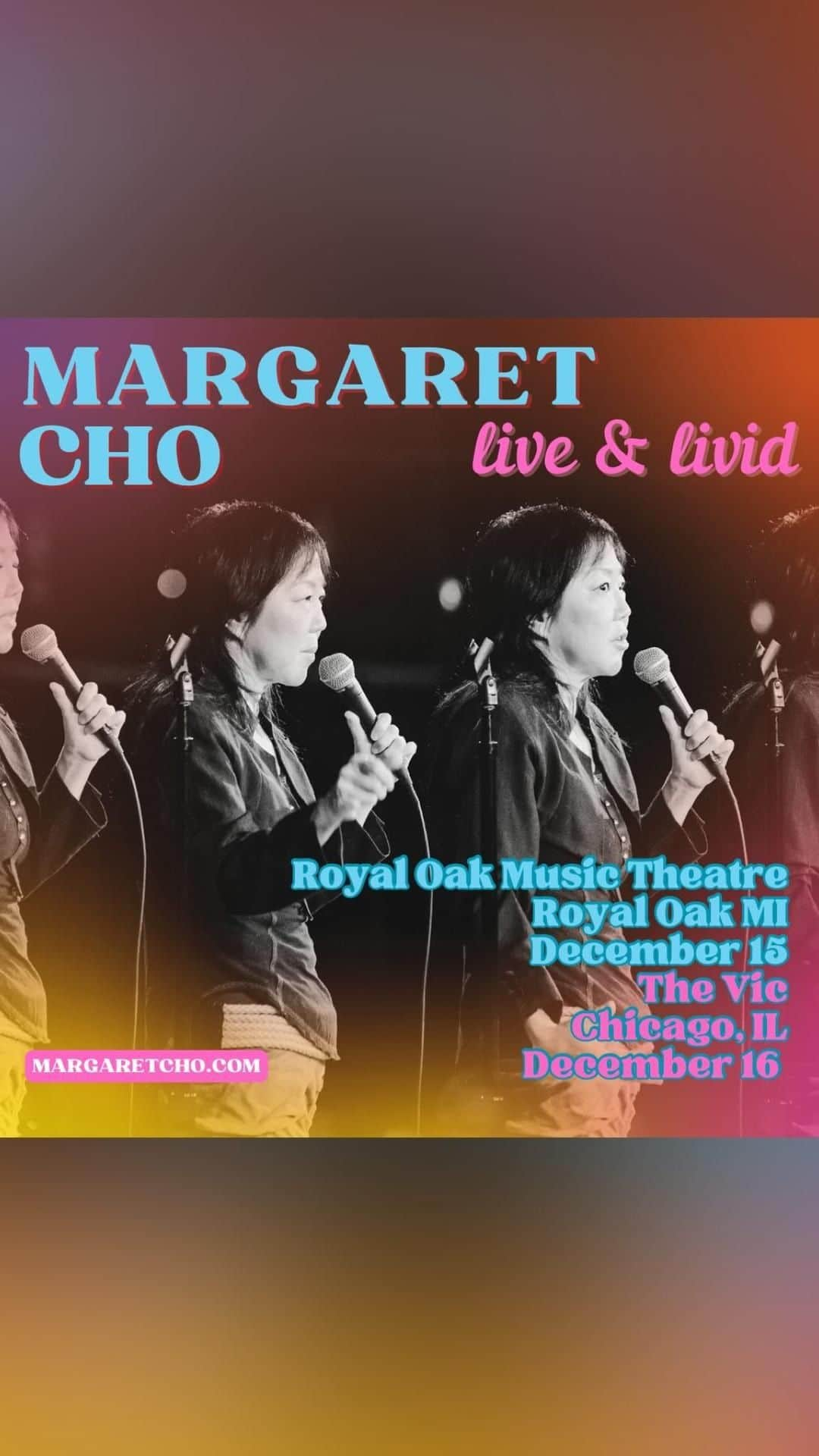 マーガレット・チョーのインスタグラム：「Doing a Midwest swing this weekend! Michigan and Chicago! #liveandlivid get tix margaretcho.com」