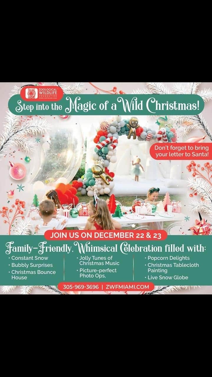 Zoological Wildlife Foundationのインスタグラム：「Santa 🎅 had to take a detour en route to @zwfmiami’ wild holiday weekend with the arrival of some bad weather and we’ve arranged for him to join us December 22 and 23 to ensure all our guests get to experience the magic of season amongst our wild family.   Call our office today and enjoy a small winter Xmas within our jungle - (305) 969-3696.   #thingstodoinmiami #holiday #santainthewilderness #junglechristmas」