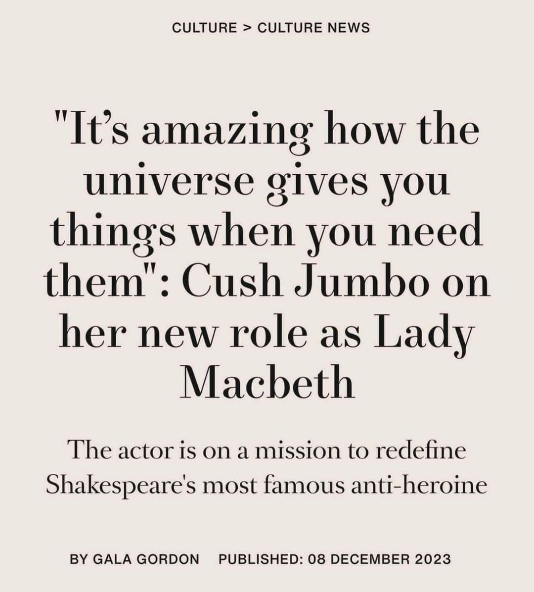 クーシュ・ジャンボのインスタグラム：「Thanks to the disturbingly talented @galagordon and @bazaaruk for this ❤️  There’s a Lady M in all of us  🗡️ 👊🏽 💃🏽」