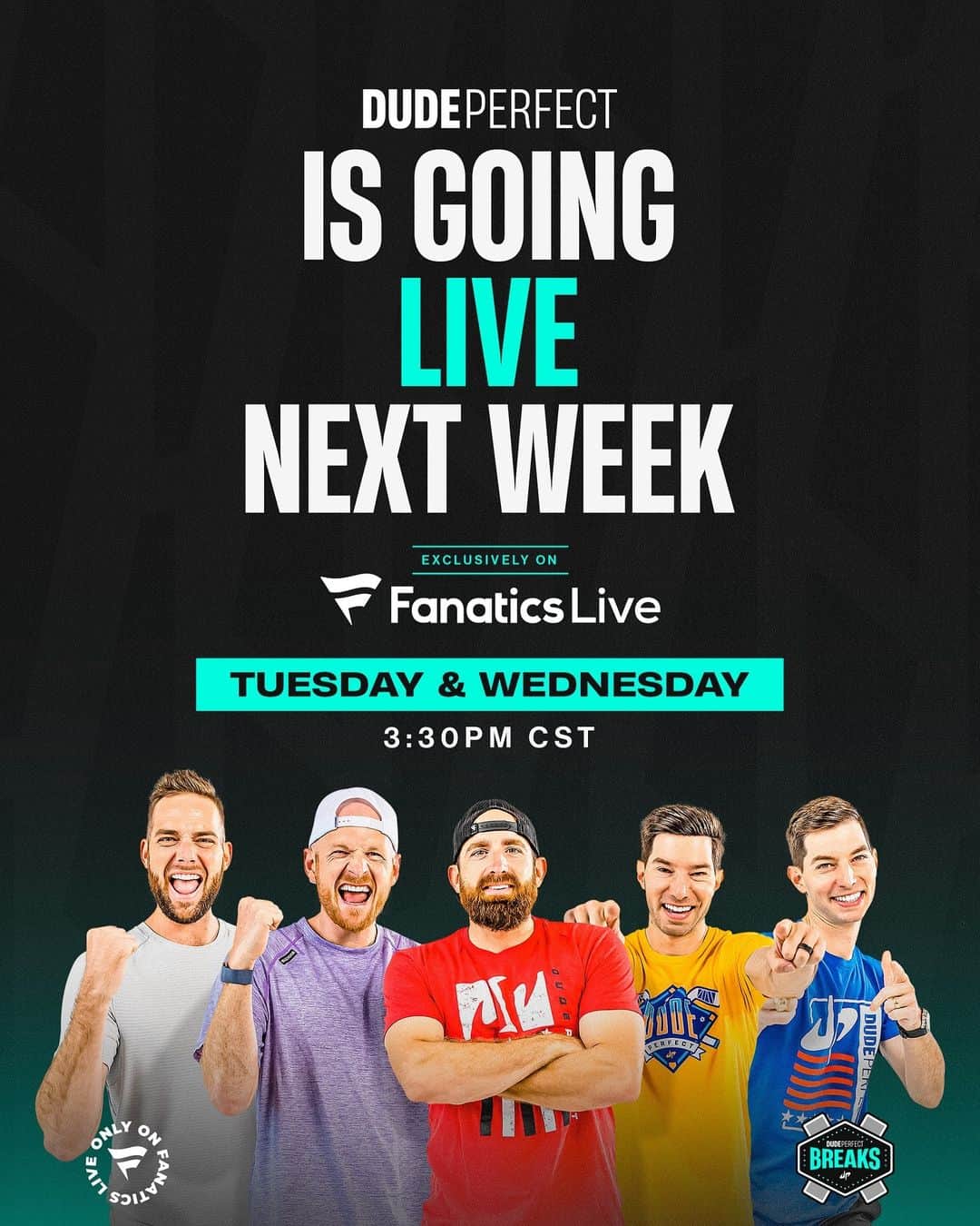 Dude Perfectさんのインスタグラム写真 - (Dude PerfectInstagram)「NEXT WEEK: We’ll be on Fanatics Live Tuesday & Wednesday at 3:30p Central to do some breaks and some giveaways! Download @fanaticslive and come hang with us! 🤠」12月14日 2時01分 - dudeperfect