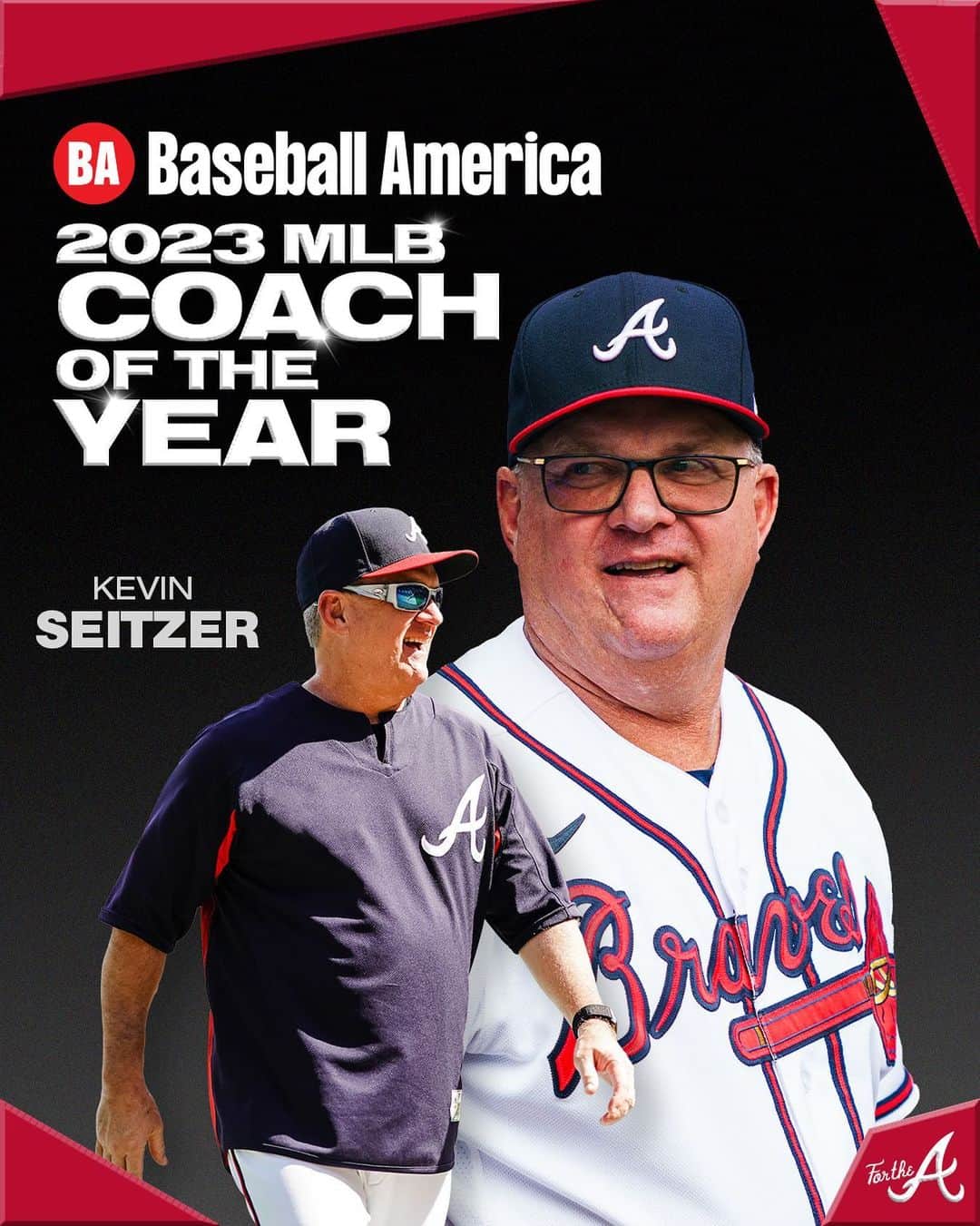 アトランタ・ブレーブスのインスタグラム：「Congrats to Seitz on being named 2023 MLB Coach of the Year by @baseballamerica!」