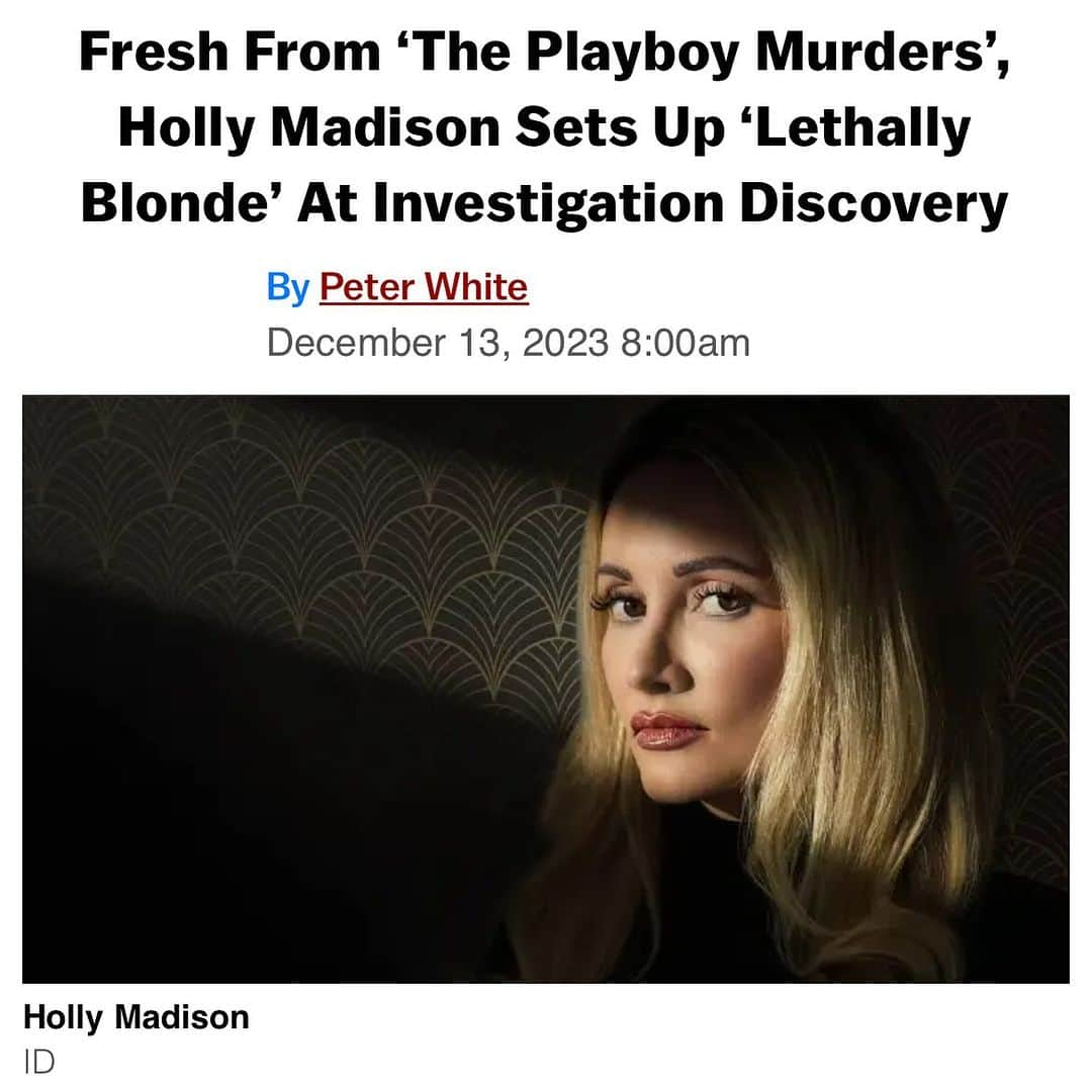 ホリー・マディソンのインスタグラム：「I’m honored to continue working with @investigationdiscovery in bringing these compelling true crime stories to life. We had the chance to delve into some fascinating worlds and cover so many gripping cases this year that explore obsession and murder that tragically affected so many. I love ID’s victim focused approach to storytelling. Some of these cases remain unsolved today and I wanted to help shine a spotlight on these stories. ❤️ #PlayboyMurders Season 2 and #LethallyBlonde coming next year.」