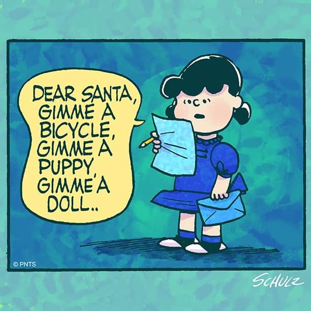 スヌーピーのインスタグラム：「Christmas list, Lucy style」