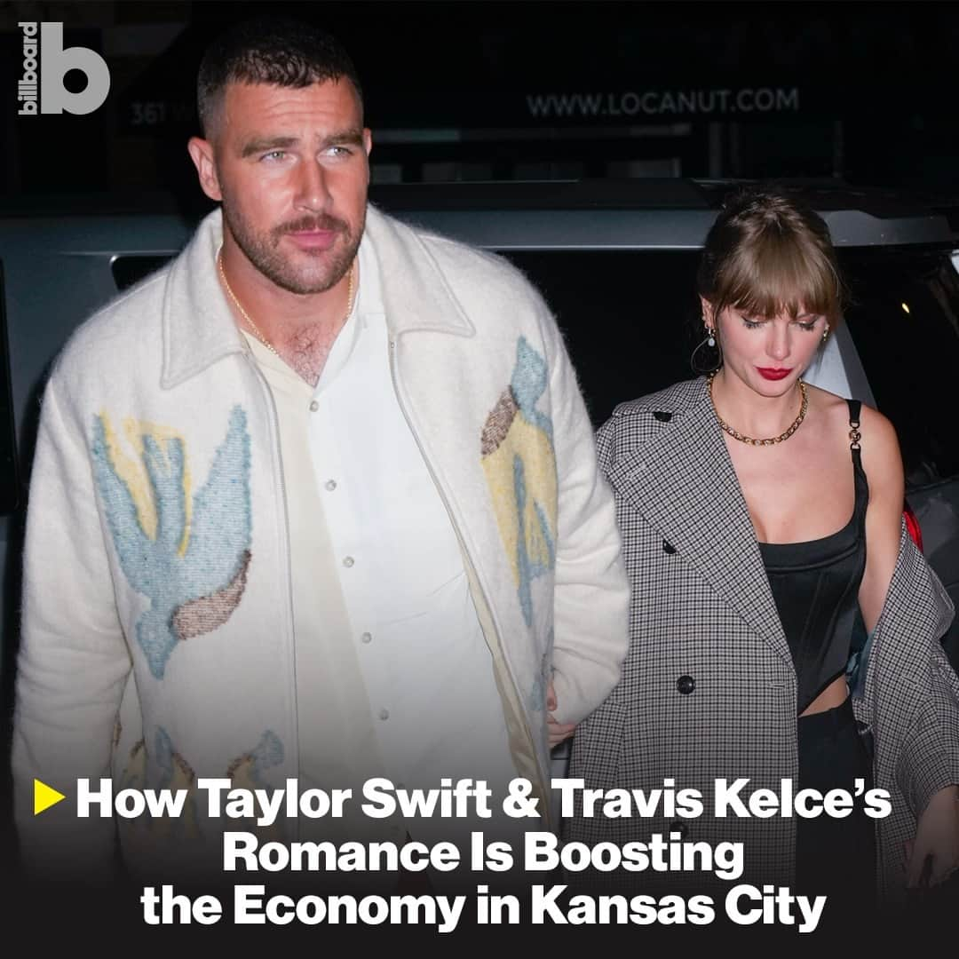 Billboardのインスタグラム：「From donut shops to apparel stores, #TaylorSwift and #TravisKelce's romance has left local businesses in the Kansas City area scrambling to capitalize on the global exposure.⁠ ⁠ Local businesses such as clothing shops and restaurants have significantly boosted their sales, social-media views and website traffic over the past few months. ⁠ ⁠ Unlike other U.S. cities on last summer’s Eras tour, Kansas City’s Swiftie boom continues, thanks to the singer’s high-profile presence in the city this fall with her boyfriend, Travis Kelce of the NFL’s Chiefs.⁠ ⁠ Tap the link in bio for a closer look.」