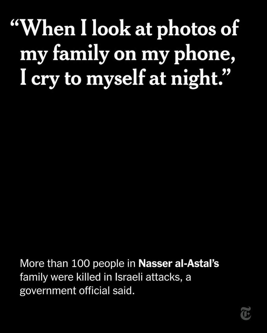 ニューヨーク・タイムズさんのインスタグラム写真 - (ニューヨーク・タイムズInstagram)「The death toll in Gaza is approaching 20,000, according to a recent number given by Gaza’s Health Ministry. A ministry spokesman said early last month that more than 100 people in the Astal family alone had been killed in Israeli attacks.   On Oct. 26, the Hamas-controlled health ministry released a detailed list of 6,747 Palestinians who Gaza health officials said had been killed by Israeli attacks in the first 19 days of the war. The first 88 people on the list were all from the extended al-Astal family. The next 72 were Hassounas. The next 65 al-Najjars. The next 60 al-Masrys. The next 49 al-Kurds.  Nasser al-Astal saw many of his family members on the list: his wife, two of their sons and four of their daughters, a daughter-in-law and a son-in-law, his older brother and his family, his first grandchild. Of the family members on the list, 39 were identified as children and 25 as women.  A few of the family’s dead were linked to Hamas, the armed Palestinian group that has ruled Gaza for 16 years and that led the Oct. 7 attacks on Israel that killed about 1,200 people, according to Israeli officials.  Such numbers capture the magnitude of Gaza’s loss like little else: family trees dismembered, whole branches of them obliterated. Tap the link in our bio to read the full story and to get the latest updates on the war. Photos by @samarabuelouf and Ibraheem Abu Mustafa/Reuters」12月19日 2時23分 - nytimes