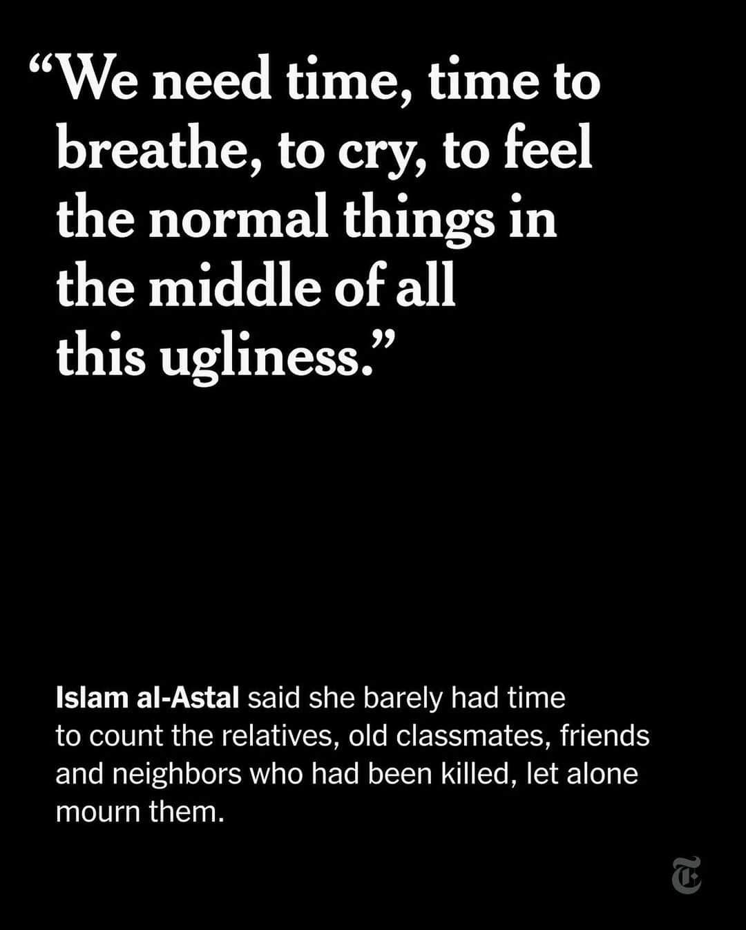 ニューヨーク・タイムズさんのインスタグラム写真 - (ニューヨーク・タイムズInstagram)「The death toll in Gaza is approaching 20,000, according to a recent number given by Gaza’s Health Ministry. A ministry spokesman said early last month that more than 100 people in the Astal family alone had been killed in Israeli attacks.   On Oct. 26, the Hamas-controlled health ministry released a detailed list of 6,747 Palestinians who Gaza health officials said had been killed by Israeli attacks in the first 19 days of the war. The first 88 people on the list were all from the extended al-Astal family. The next 72 were Hassounas. The next 65 al-Najjars. The next 60 al-Masrys. The next 49 al-Kurds.  Nasser al-Astal saw many of his family members on the list: his wife, two of their sons and four of their daughters, a daughter-in-law and a son-in-law, his older brother and his family, his first grandchild. Of the family members on the list, 39 were identified as children and 25 as women.  A few of the family’s dead were linked to Hamas, the armed Palestinian group that has ruled Gaza for 16 years and that led the Oct. 7 attacks on Israel that killed about 1,200 people, according to Israeli officials.  Such numbers capture the magnitude of Gaza’s loss like little else: family trees dismembered, whole branches of them obliterated. Tap the link in our bio to read the full story and to get the latest updates on the war. Photos by @samarabuelouf and Ibraheem Abu Mustafa/Reuters」12月19日 2時23分 - nytimes