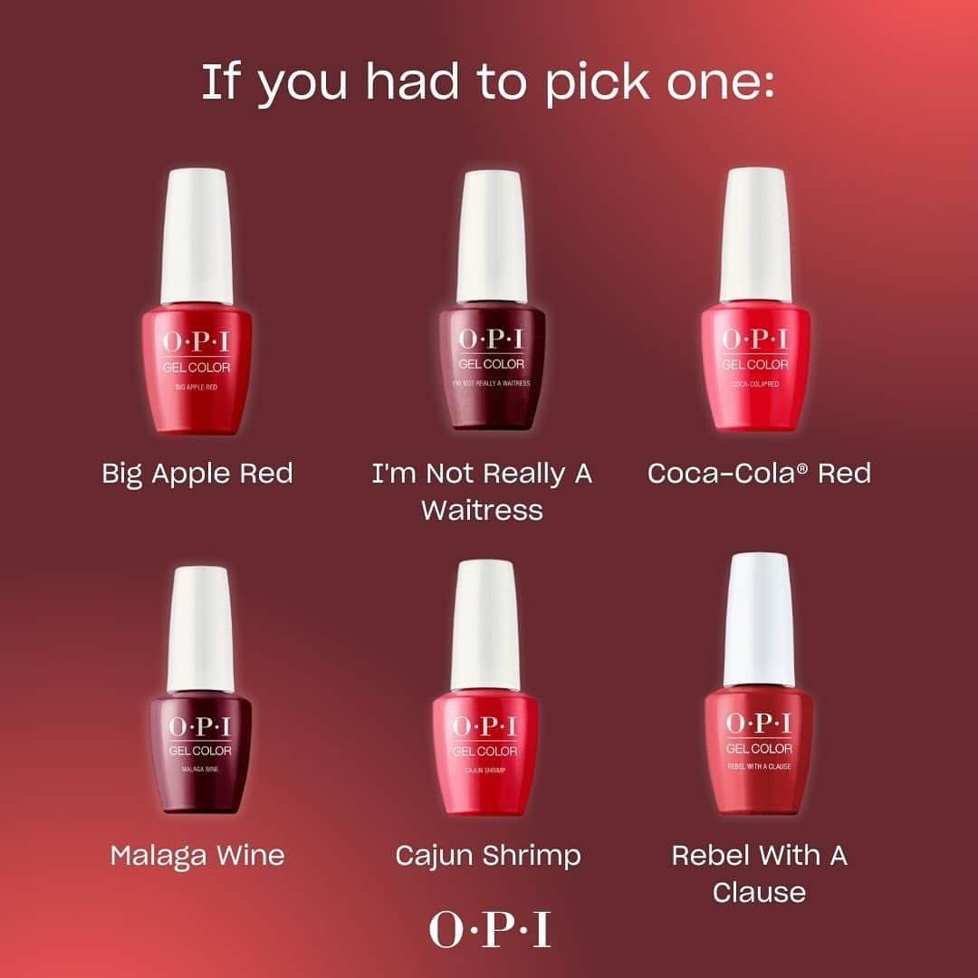 OPIのインスタグラム：「We’re going on the naughty list for this one. 🥵💔  Which red can you not live without?! 👇  #OPI #OPIObsessed #HolidayNails #rednails」