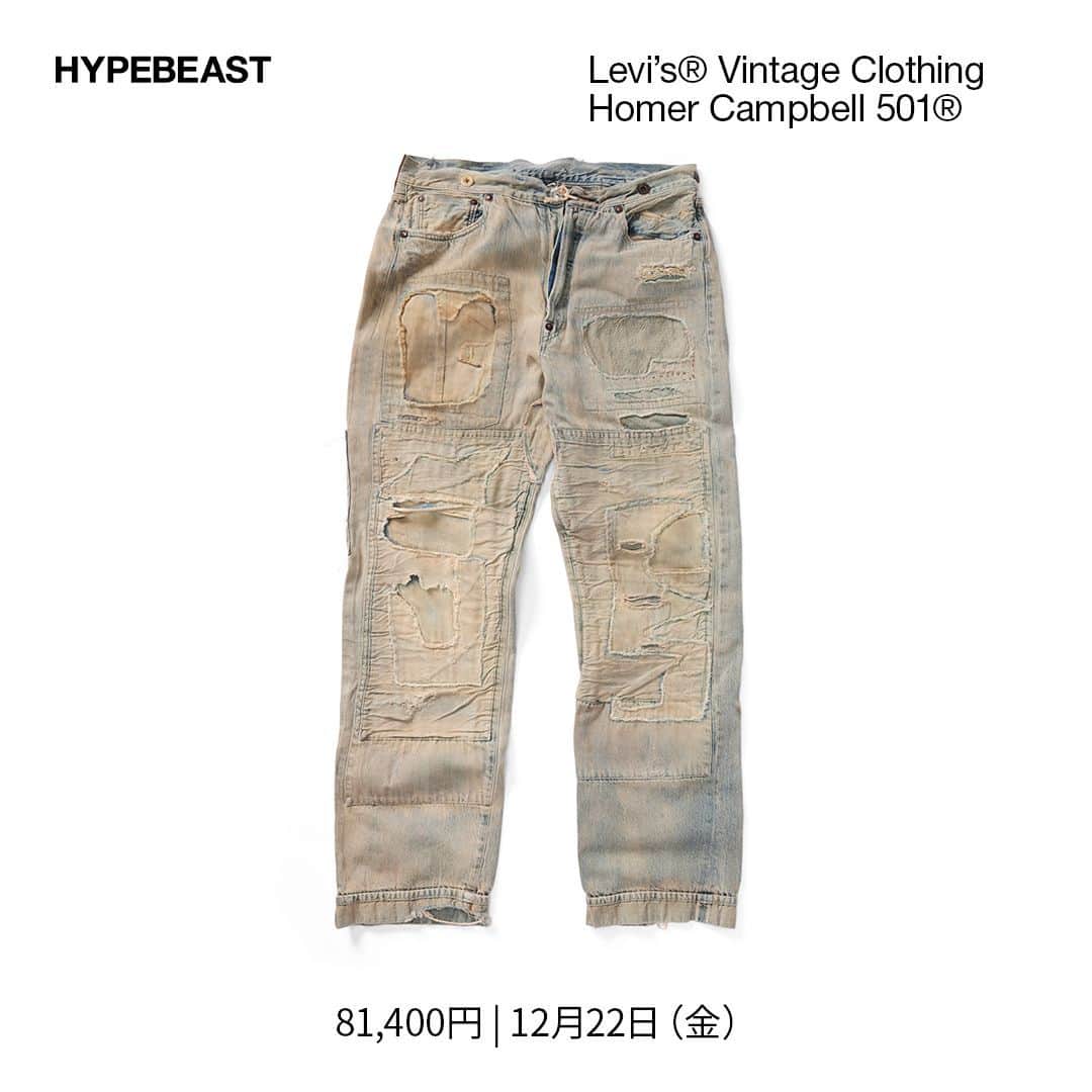 HYPEBEAST Japanのインスタグラム：「@hypebeaststyle : 数々のユニークなアイテムを発表している @levis.vintage.clothing から、アメリカ・アリゾナ州の鉱山労働者であったホーマー・キャンベル（Homer Campbell）が、1917年頃に履いた1本を再現した501®が登場する。  ホーマー・キャンベルは、鉱山での労働にも十分耐えられるというリベット留めの Levi’s®（リーバイス®）501®オーバーオールを1917年に購入。その後3年間、週6日で毎日穿き続けた後、「破れたら無料で新しい1本に交換する」という Levi’s® が宣伝していた保証を試すために、同社に自身の着用したオーバーオールを郵送した。そのホーマーから送られてきた501®こそ Levi’s® が所有するアーカイブの初期コレクションの1つとなっている。  プレーンなセルビッジデニムを使用した Homer Campbell 501® は、腰の位置が高く、全体的にボクシーなシルエットのストレートレッグフィット。ホーマーにより施された独特なデニムのパッチワーク、交換されたボタン、ステッチなど、ディテールに至るまで細心の注意を払って忠実に再現されている。パッケージも、1920年の日付が入ったアリゾナ州の消印が押されたヴィンテージ風の小包となり、まるでホーマー本人から受け取ったかのような仕様に。  続きは @hypebeastjp のプロフィール🔗から Photo : Levi’s®」