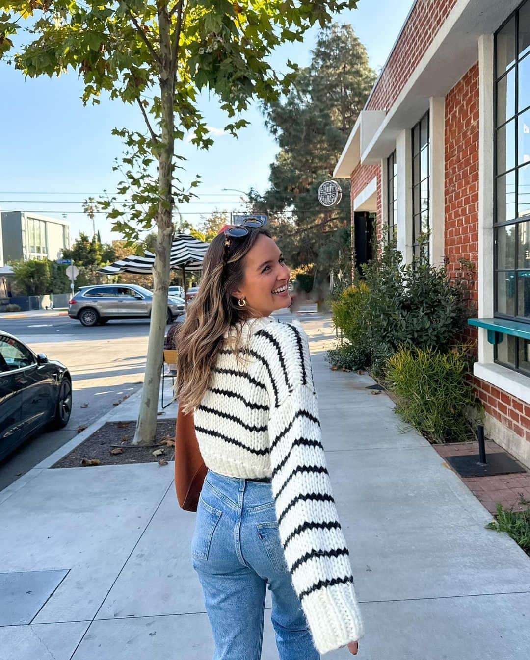 Beginning Boutiqueのインスタグラム：「A morning with angel @ali.knutson in our most-loved Belmont White Striped Sweater ☕️🤍」