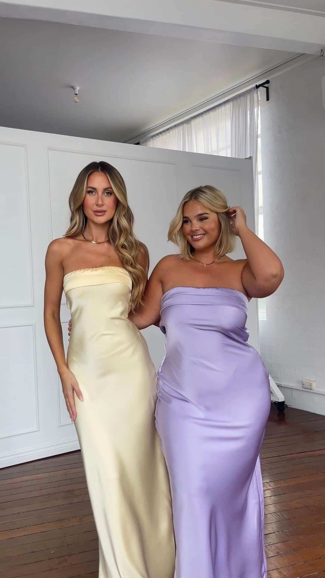 Beginning Boutiqueのインスタグラム：「POV: You and your bestie on Prom night 💜✨ Shop the best-selling Maiah Lilac and Maiah Yellow Maxi Dresses, online now!」