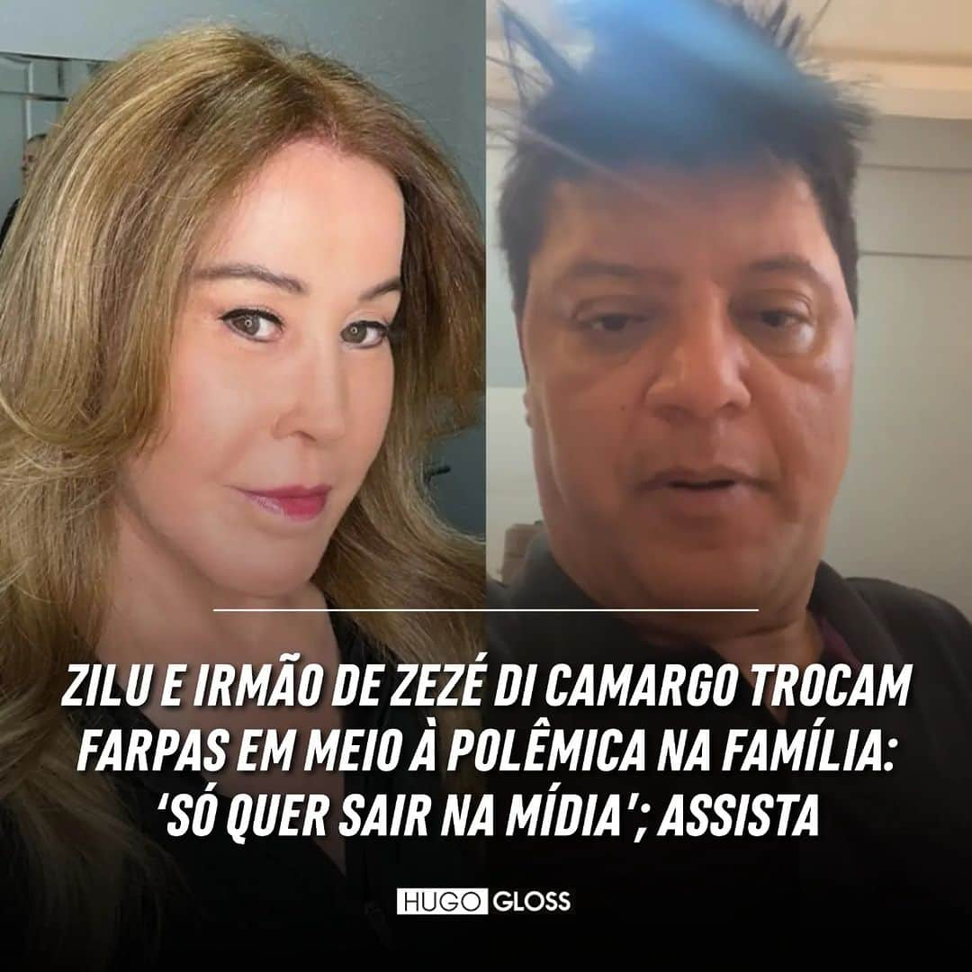 Hugo Glossのインスタグラム：「Nesta quarta-feira (20), Zilu e Welington Camargo, irmão de Zezé Di Camargo, trocaram farpas na internet. O cantor gospel postou um vídeo falando sobre o Natal da família, rebatendo Zilu e afirmando que a decisão foi tomada antes da polêmica entre Graciele Lacerda e Amabylle Eiroa.  A empresária se manifestou sobre as declarações e esclareceu os motivos para passar as festas de fim de ano fora do Brasil, além de mandar um recado para o ex-cunhado. "Não fica me mandando indireta", disparou. O imbróglio ainda rendeu acusações entre eles, supostos ataques a Zezé e até detalhes tensos do passado vieram à tona. "Não veio no velório do pai pra não pagar passagem", afirmou Welington.  ➡️ Leia e assista aos vídeos, clicando no link da bio ou no destaque “News”.  (📷: Reprodução/ Instagram)」