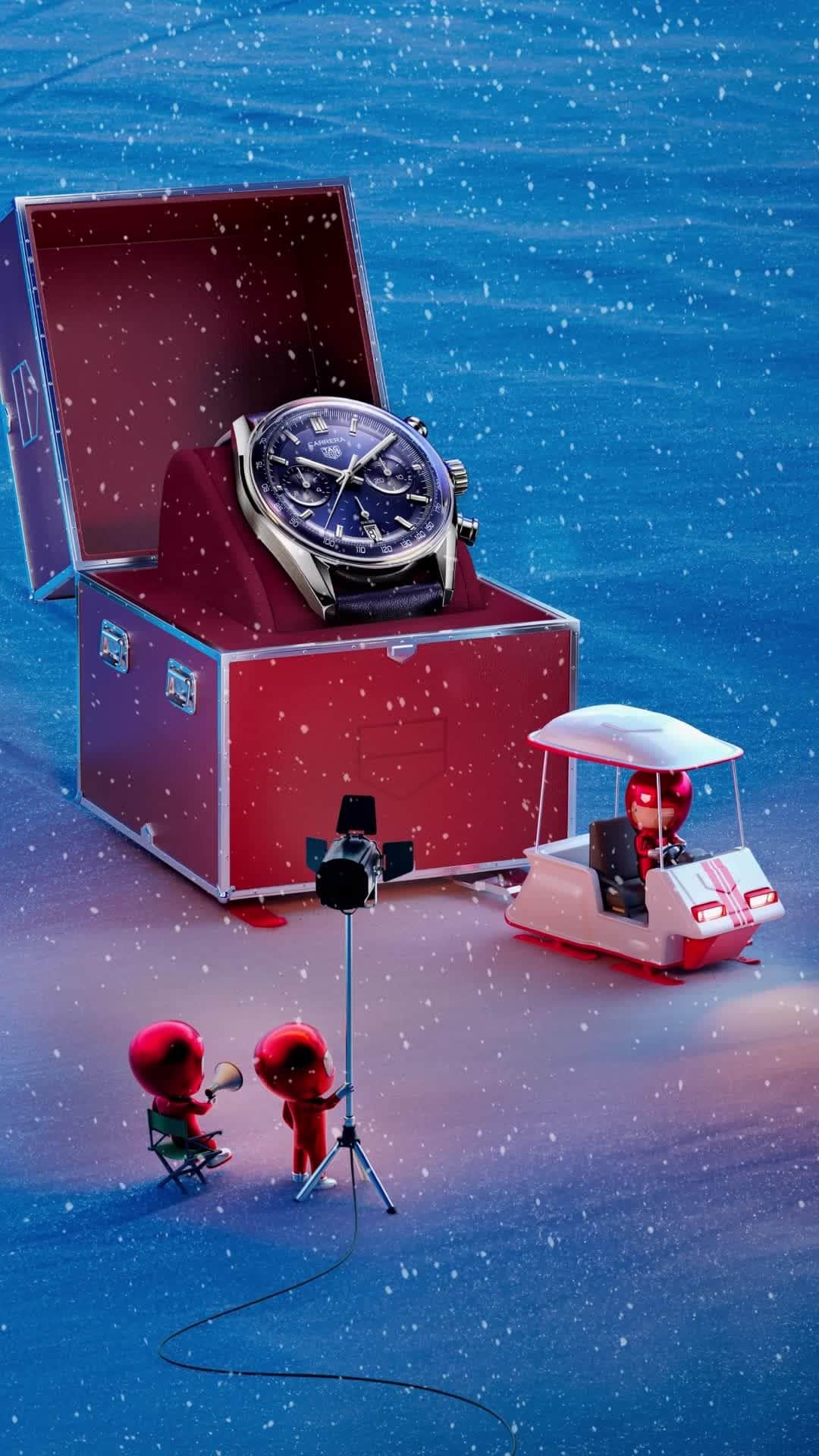 タグ・ホイヤーのインスタグラム：「Happy Holiday Season!⁣ ⁣ Our elves are excited to present the TAG Heuer Carrera Chronograph as their special gift for the end of the year. With its unique glassbox and its blue tone, this timepiece is sure to complement any lucky wrists in search of an elegant watch. ⁣ #TAGHeuerCarrera #TAGHeuer ⁣ ⁣」