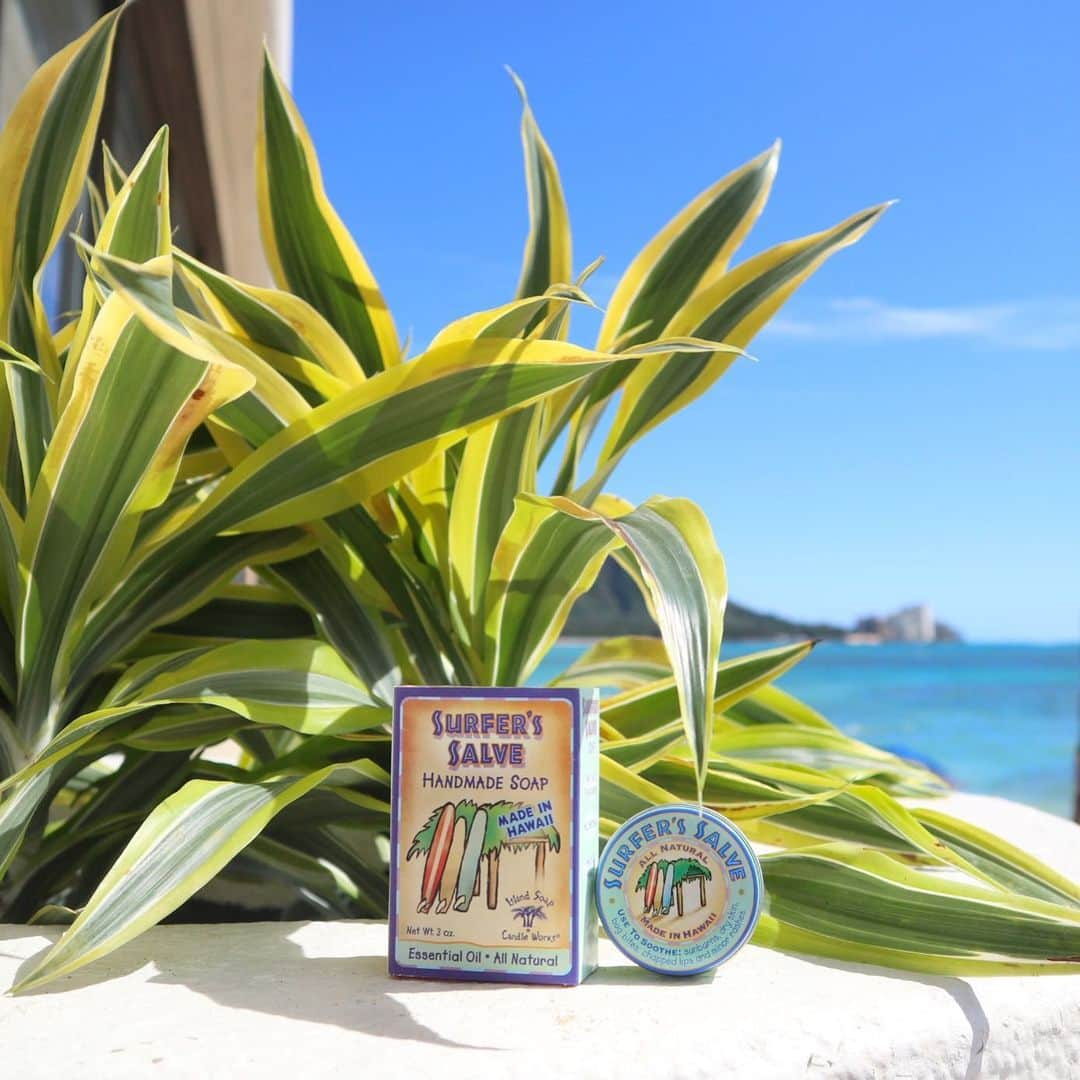 Belle Vie Hawaiiのインスタグラム：「Island Soap & Candle Works Surfer’s Salve  カウアイ島の小さな石鹸工房からスタートした アイランドソープ&キャンドルワークス💚  メイドインハワイのナチュラルプロダクツが人気ですが 中でも特にファンが多いのが「サーファーズ・サルブ」シリーズ🌴  天然素材にこだわって一つ一つ手作りしているので、 敏感肌や乾燥肌も方でも安心して使える優れもの✨ ハワイらしい素朴でカラフルなデザインのパッケージも嬉しいですね🤙  写真左：オリーブオイル、ラベンダー、ローズマリー、 ティーツリー、ククイオイルなど植物の恵みをギュッと閉じ込めたナチュラルソープ 写真右：オリーブオイル、アロエ、ティーツリー、ラベンダーオイル、ミツロウで作られた一番人気の万能軟膏。 乾燥、虫刺され、肌荒れ、日焼け後のお手入れなど多岐に渡ってご使用いただけます❣️  【ベルヴィー店頭情報】 営業時間: 午前10時〜午後9時　無休 店頭限定の歳末セール実施中📣 店内全品20%OFF🈹 お得なこの機会をお見逃しなく‼️  Open Daily 10:00am〜9:00pm Instagram in English  @belleviehawaii.en  #islandsoapandcandleworks  #surferssalve  #メイドインハワイ  #人気商品  #ナチュラルスキンケア  #ボタニカル成分  #ハワイ土産  #アロハ」