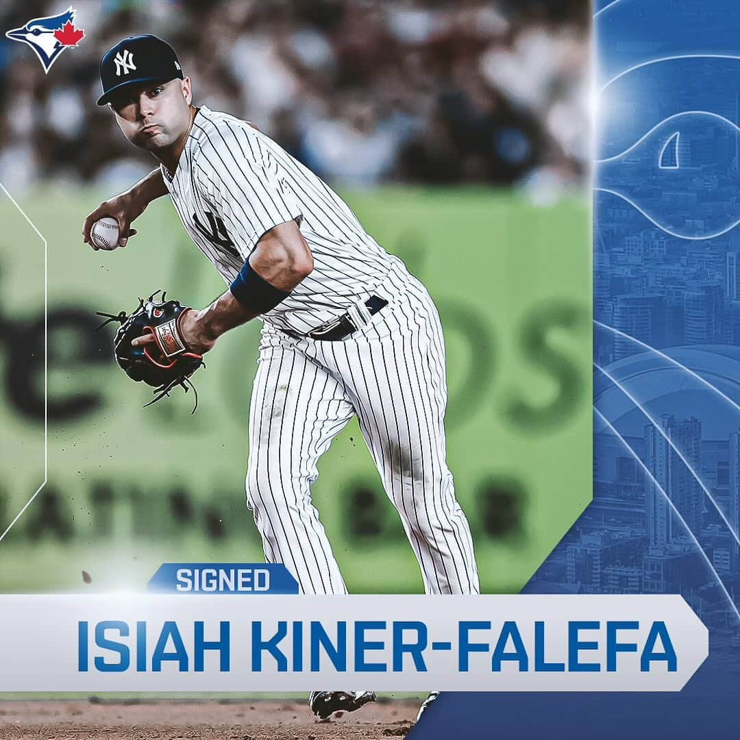 トロント・ブルージェイズのインスタグラム：「IKF ➡️ YYZ   OFFICIAL: We’ve signed UTIL Isiah Kiner-Falefa to a two-year contract. IKF won a Gold Glove in 2020 and is a 3x team Heart and Hustle Award recipient.   Welcome to the #BlueJays, Izzy!」