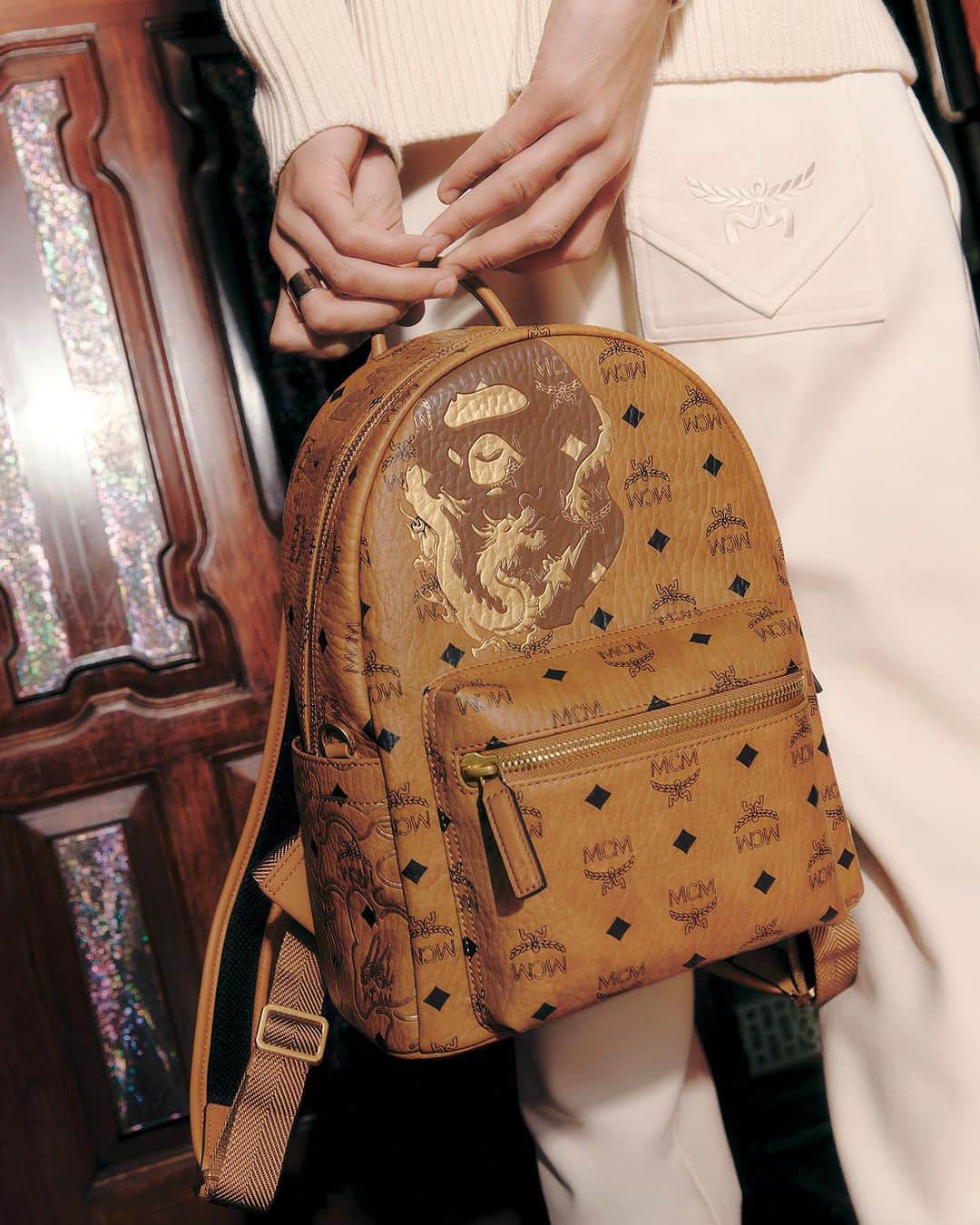 エムツェーエムのインスタグラム：「The MCM x BAPE® limited edition capsule collection is here, wild, and crazy.   #MCMxBAPE @bape_japan」