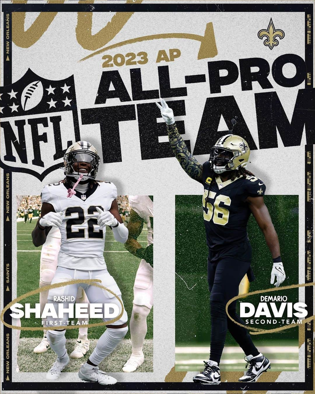 ニューオーリンズ・セインツさんのインスタグラム写真 - (ニューオーリンズ・セインツInstagram)「Congrats to @rashid.shaheed and @d56davis on earning AP All-Pro honors! 💪」1月13日 5時24分 - saints