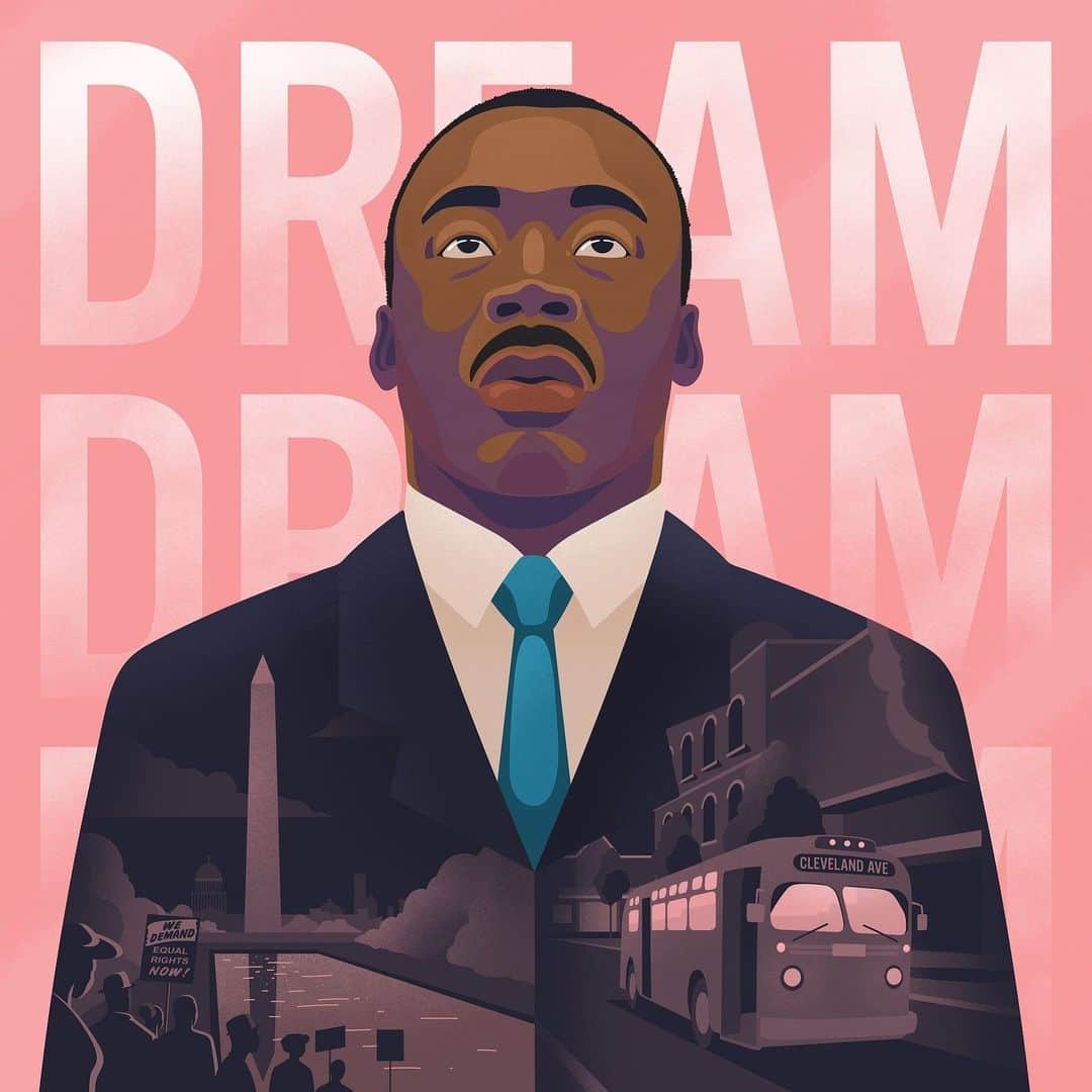 Dribbbleのインスタグラム：「Hate cannot drive out hate, only love can do that. Honoring #MLK with art by @jackdalyco, @pabloconnor and @bailzy.   #mlkday #illustration #illustrationartist #digitalillustration #illustrationwork」