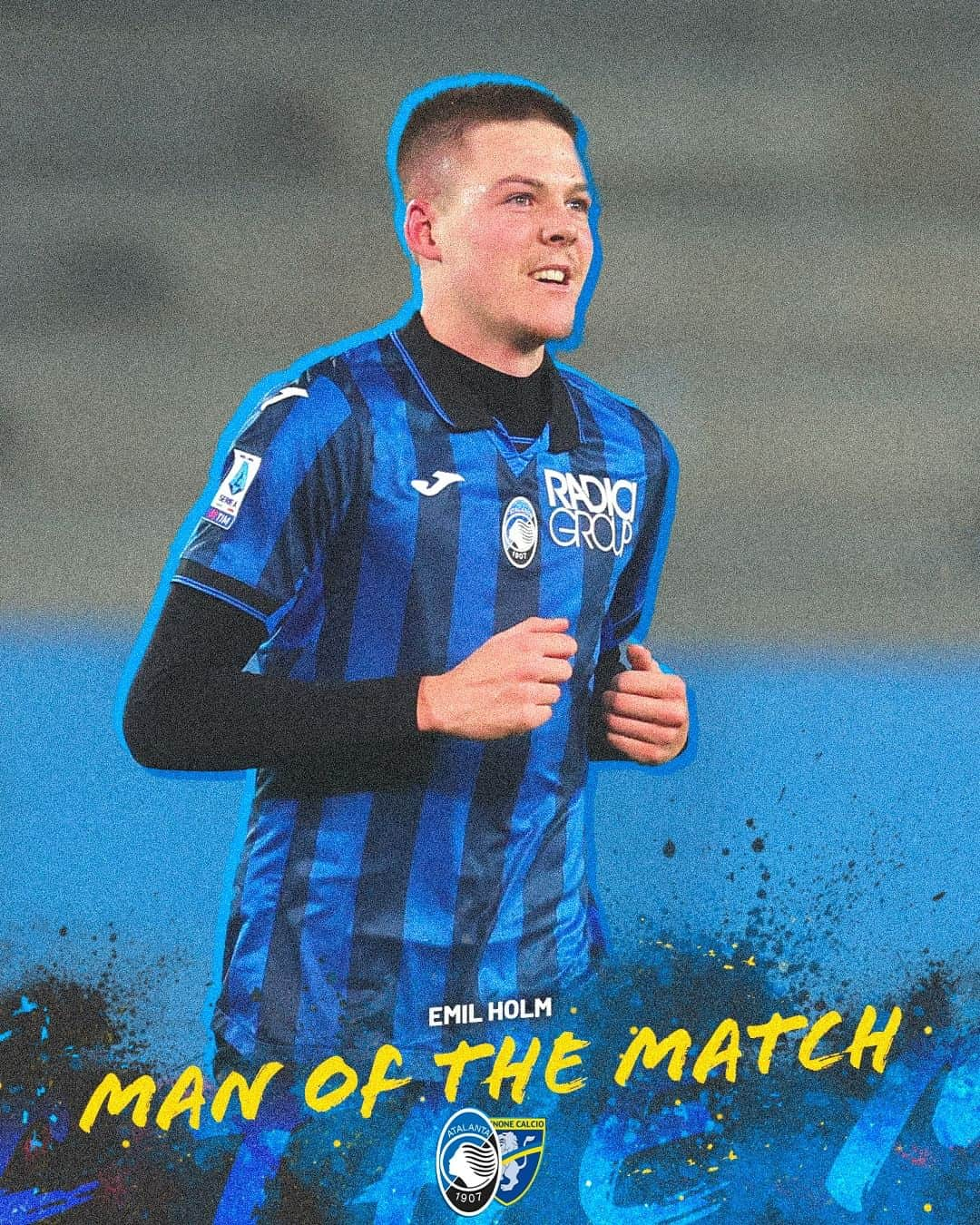 アタランタBCのインスタグラム：「Emil è il vostro MVP di #AtalantaFrosinone! 🫎🏅  @holm_emil is your MVP for Atalanta-Frosinone! 🫎🏅  #SerieA #GoAtalantaGo ⚫️🔵」