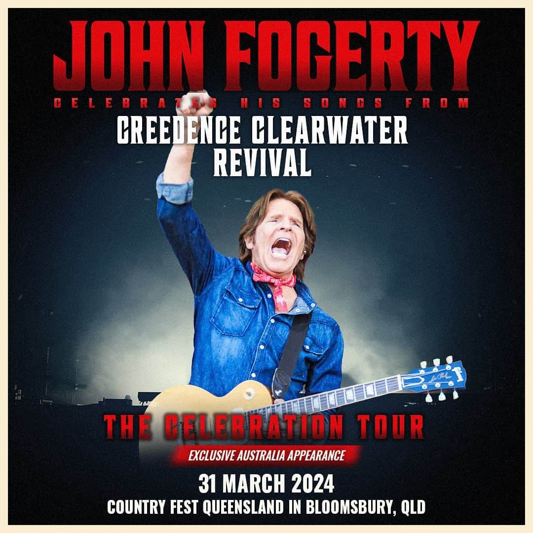 ジョン・フォガティのインスタグラム：「‼️ ONE SHOW ONLY ‼️  We’re bringing the celebration down under!   We’ll see you on March 31st at Country Fest in Queensland. It’s been over 10 years since we played in Australia and we are looking forward to coming back! @countryfestqld @dittmannbuckingbulls   Tickets go on sale Wednesday, January 24th at 2pm PT / 5pm ET on JohnFogerty.com/tour」
