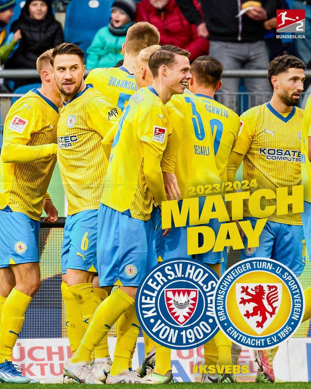 アイントラハト・ブラウンシュヴァイクのインスタグラム：「MATCHDAY!💙💛  Rückrundenstart für Blau-Gelb an der Kieler Förde!🤩 18.30 Uhr heißt es Löwen gegen Störche!💥  Auf geht‘s, Eintracht!🦁  ______ #wirsindeintracht #ksvebs」