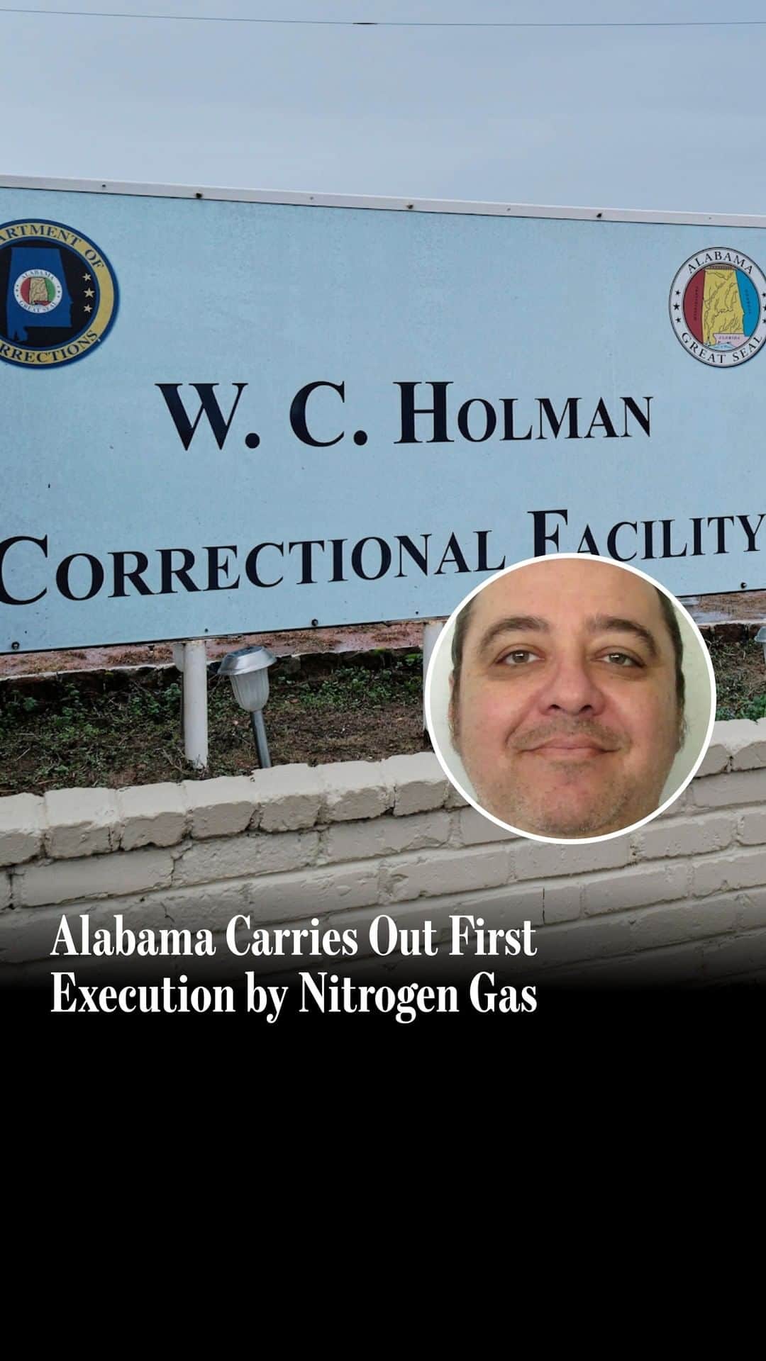Wall Street Journalのインスタグラム：「Alabama executed an inmate using nitrogen hypoxia, becoming the first U.S. state to carry out the procedure.⁠ ⁠ Kenneth Eugene Smith was pronounced dead at 8:25 p.m. on Thursday, according to Alabama Attorney General Steve Marshall.⁠ ⁠ Read more at the link in our bio.⁠ ⁠ Photos: Dan Anderson/Shutterstock, Alabama Department of Corrections via AP (inset)」