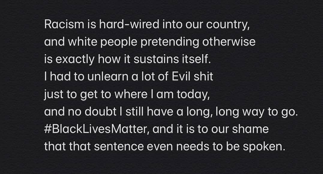 クリスチャン・ストールティのインスタグラム：「I love and cherish and respect my black brothers and sisters.  Our lives are immeasurably improved by your presence and your contributions.  #blacklivesmatter」