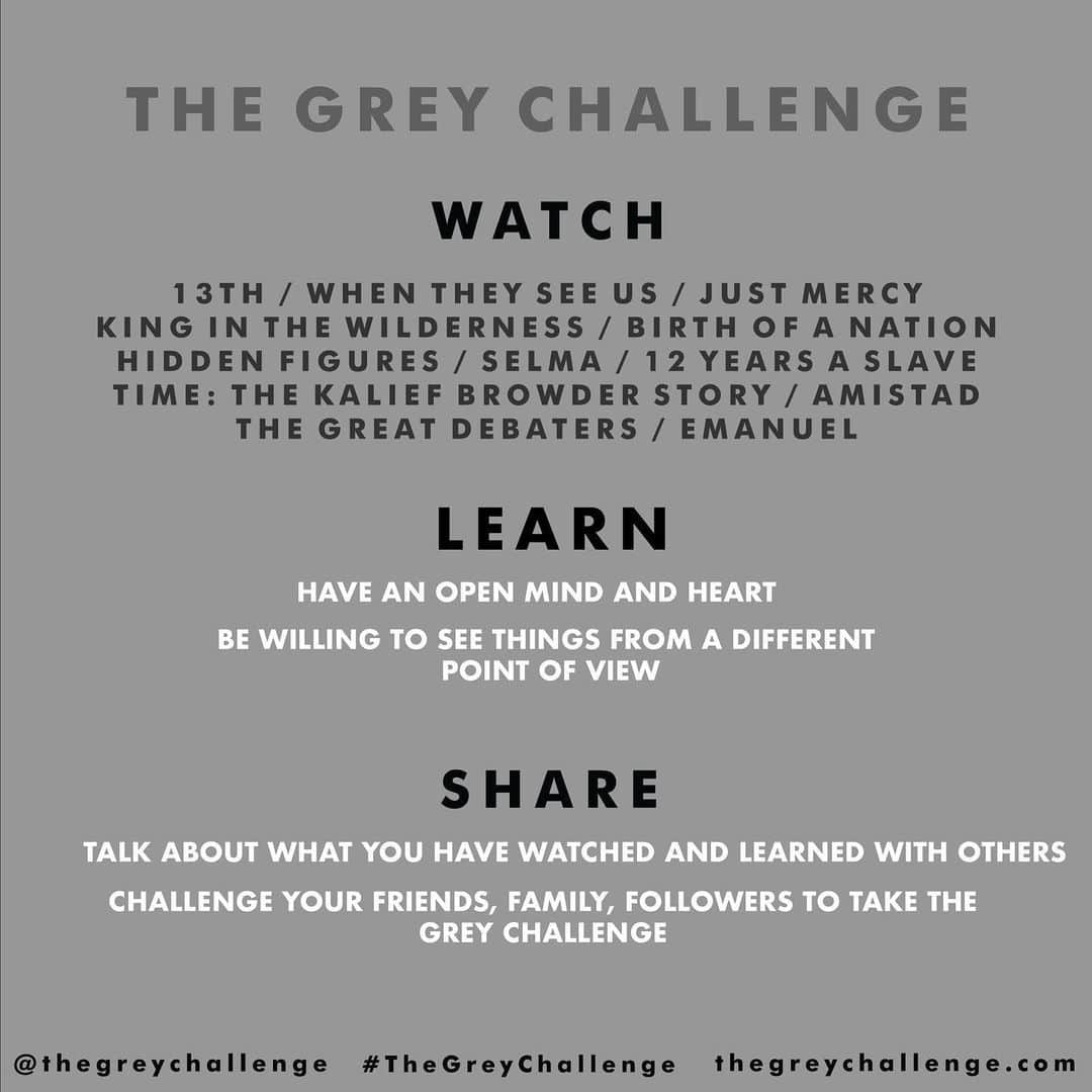 デマーカス・カズンズさんのインスタグラム写真 - (デマーカス・カズンズInstagram)「The Grey Challenge  When we put Black and White together we get Grey. If we are going to see true change beyond social media posts, we will have to meet in that Grey area.  There has been an outpouring of support and willingness from many in the white community asking what they can do. Well here is the first step.  We challenge you to educate yourselves on the black experience in America by watching this curated list of films. The more you are truly aware of what has transpired and is continuing to happen in this country, the more empathy and understanding can be had. True change requires empathy. Empathy starts with understanding. Understanding comes with seeing from a different point of view.  In order to get to the grey area, you have to be willing to step outside of your own experiences. If you are truly down for the cause of change, healing, and moving forward together, accept this challenge and share it with your friends and family.  Visit thegreychallenge.com and Follow @thegreychallenge if you choose to accept. ✊🏿✊🏾✊🏽✊🏼✊🏻 #TheGreyChallenge」6月4日 3時59分 - boogiecousins