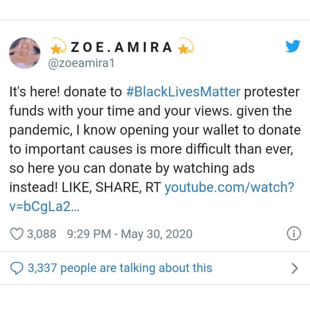 ボボさんのインスタグラム写真 - (ボボInstagram)「You can still donate even if you don't have money! Go on YouTube and search for "Zoe Amira". She created a video featuring music, poetry, and art from black creatives. She said she will be donating 100% of the ad revenue gained from the video to a selection of organizations supporting the Black Lives Matter Movement. - Remember to turn off ad blockers!! - Link: https://youtu.be/bCgLa25fDHM - #blacklivesmatter」6月3日 22時24分 - tabby_bobo
