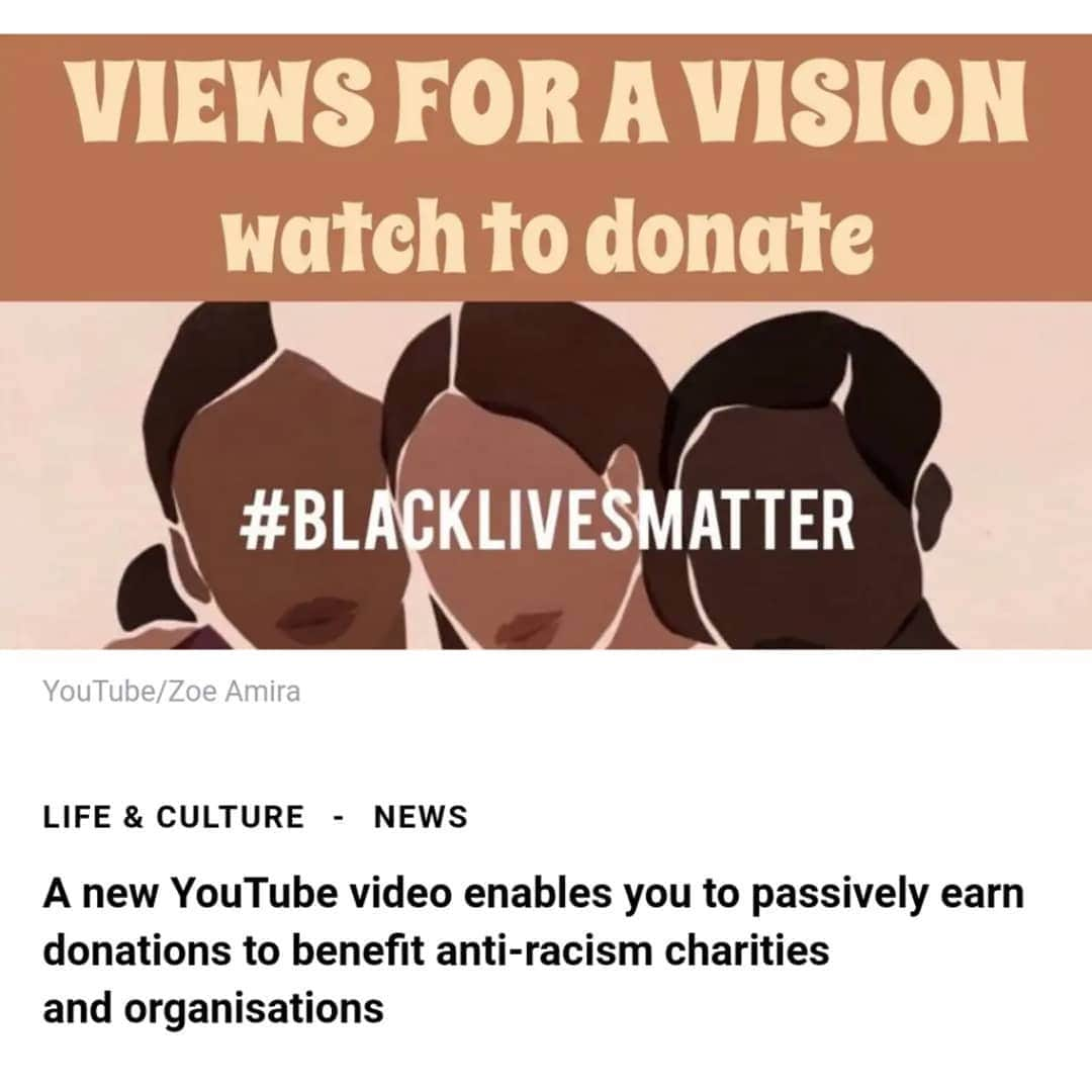 ボボのインスタグラム：「You can still donate even if you don't have money! Go on YouTube and search for "Zoe Amira". She created a video featuring music, poetry, and art from black creatives. She said she will be donating 100% of the ad revenue gained from the video to a selection of organizations supporting the Black Lives Matter Movement. - Remember to turn off ad blockers!! - Link: https://youtu.be/bCgLa25fDHM - #blacklivesmatter」