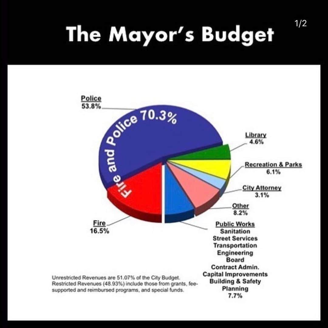 アメリカ・フェレーラさんのインスタグラム写真 - (アメリカ・フェレーラInstagram)「In my home city of Los Angeles, 54% of the city’s budget goes to police! OVER HALF!!! I can’t even find ‘education resources’ on the Mayor’s budget pie! A healthy society is not built on policing! We need healthcare, education, jobs and social services! If you’re not enraged by this than you’re not paying attention.  Sign the letter to #DefundThePolice via link in my bio and then follow @mvmnt4blklives and join their 5 days of action. #DefendBlackLives」6月4日 1時45分 - americaferrera