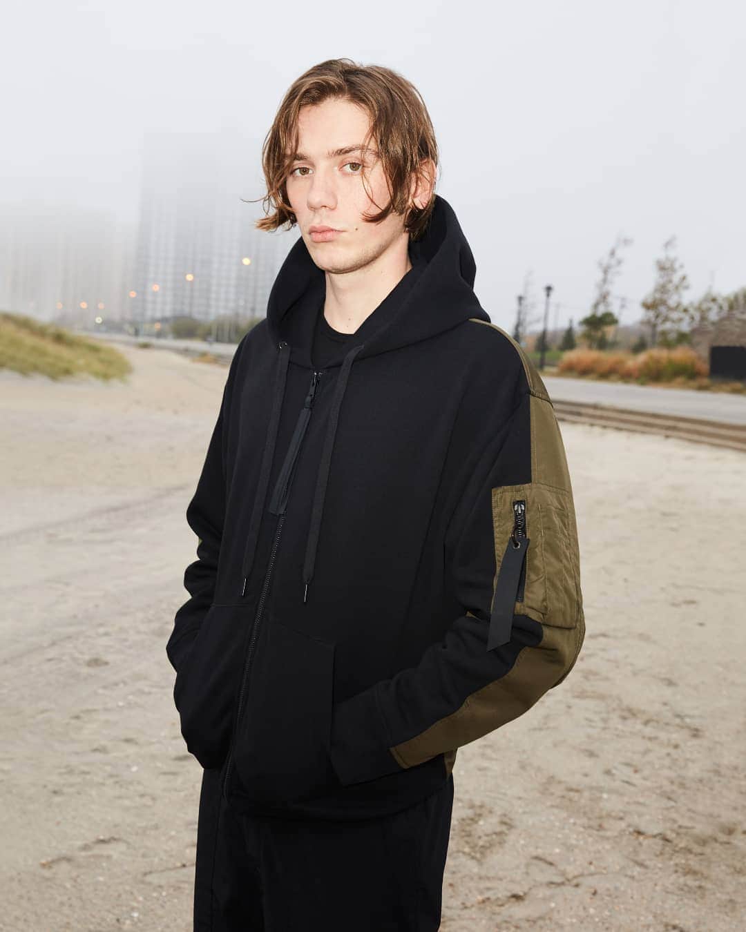 ラグ&ボーンのインスタグラム：「The bomber jacket gets remixed in our Mixed Media Hoodie. Part of our high summer collection. Online now.」