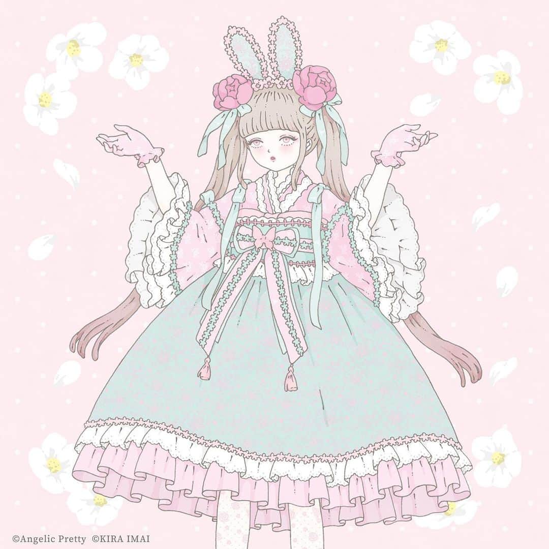今井キラのインスタグラム：「Angelic Pretty「兎慶ぶ花宴」のポストカードを担当させていただきました🌸 ﻿ #angelicpretty #kiraimai #sweetlolita #lolitafashion #kawaii #kawaiifashion #lolitagirl」