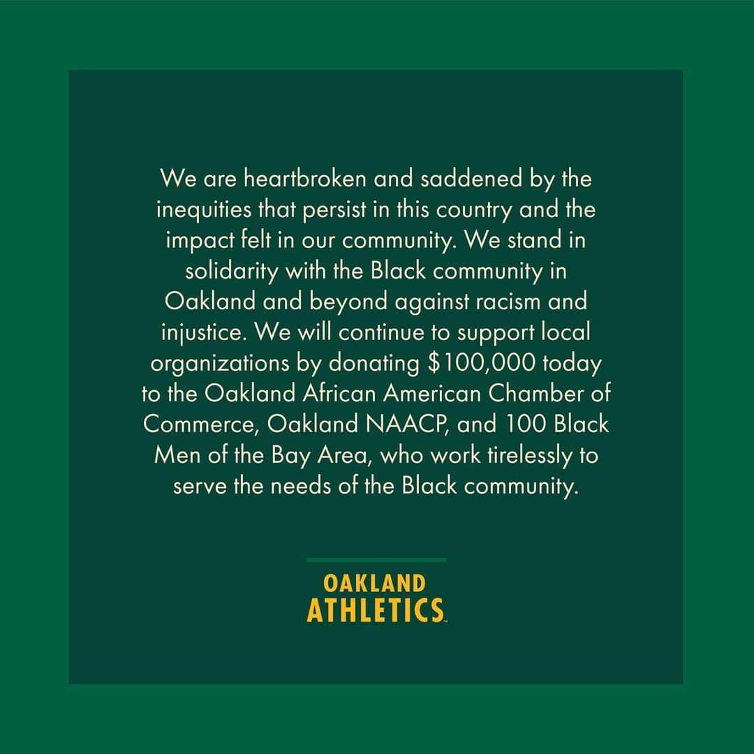 オークランド・アスレチックスさんのインスタグラム写真 - (オークランド・アスレチックスInstagram)「A statement from the Oakland Athletics.」6月1日 9時40分 - athletics