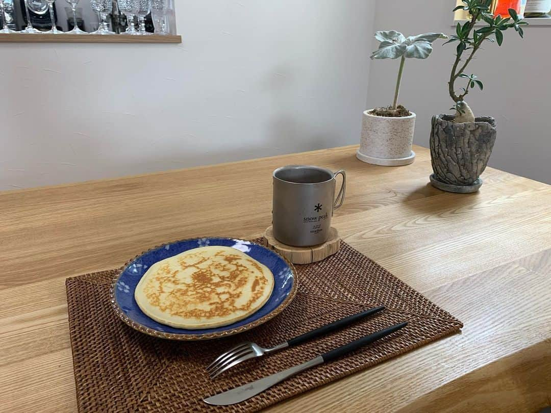 阪野豊史さんのインスタグラム写真 - (阪野豊史Instagram)「オフ朝食。  #米粉パンケーキ　#アイスコーヒー　#snowpeak #多肉植物　#cutipol  #パンケーキあんまり美味しくなかった笑」6月1日 9時41分 - sakanotoyofumi_official