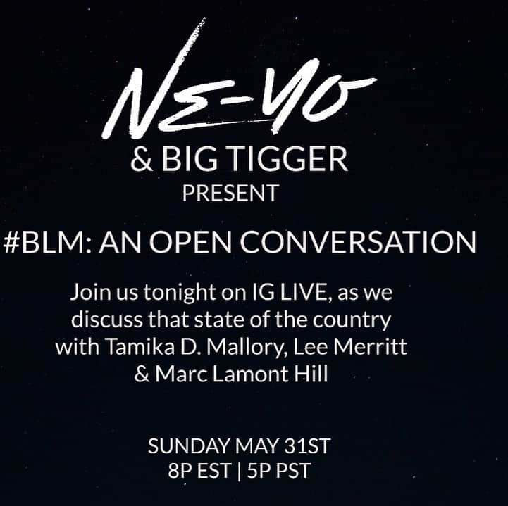 NE-YOさんのインスタグラム写真 - (NE-YOInstagram)「Join us. We need to talk.  I’m mad too. But what’s happening is NOT the way. Looting and rioting gives them an excuse to continue doing wrong by us, as if they need an excuse.  Know and understand this. Stealing shoes n’ clothes n’ burning down our own communities has NOTHING TO DO WITH GEORGE FLOYD, NOTHING TO DO WITH JUSTICE OR THE PURSUIT OF.  And if you’re one of the people participating in that behavior  YOU ARE PART OF THE PROBLEM.  See y’all at 8pm EST 5pm PST.」6月1日 4時24分 - neyo