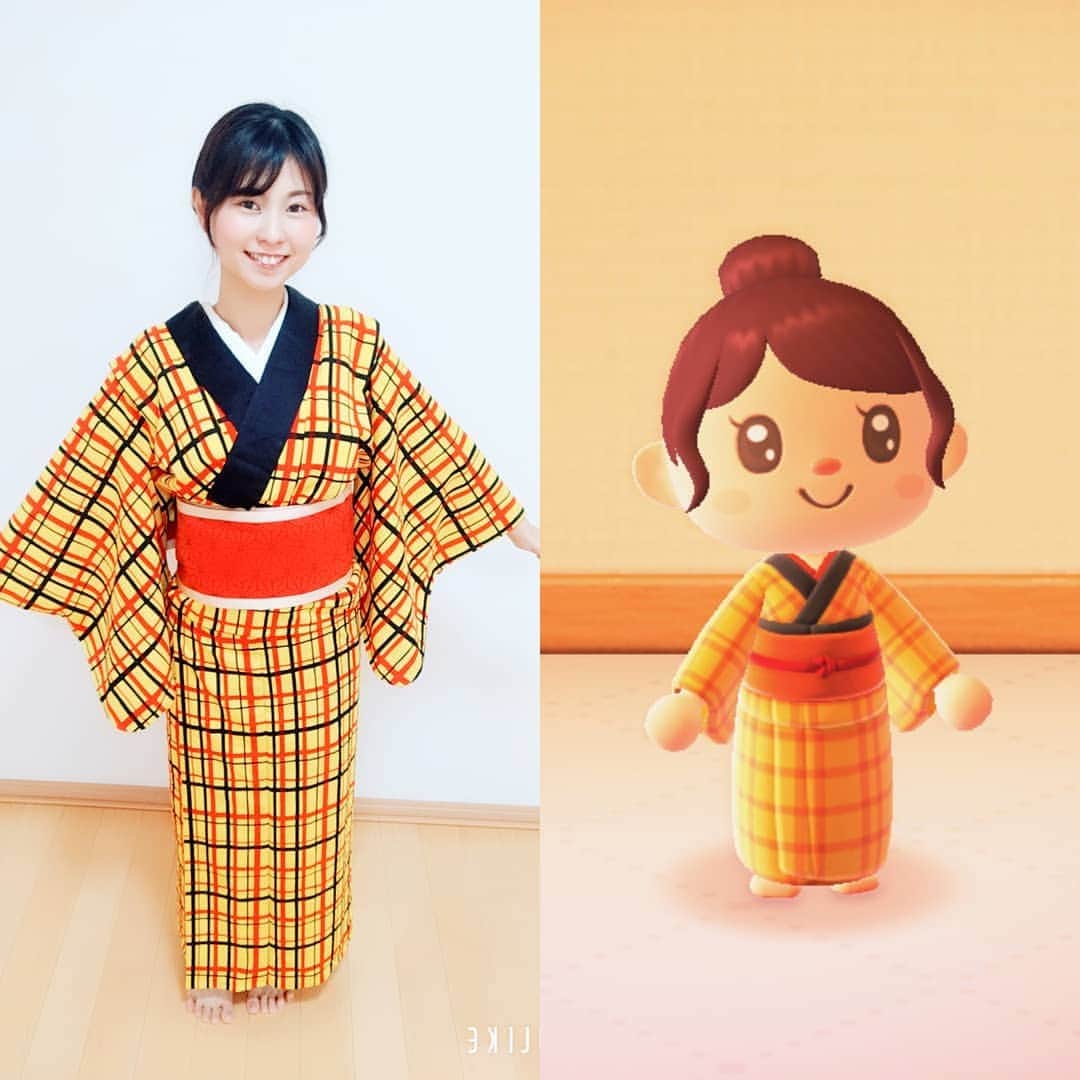 吉水翔子のインスタグラム：「似てる？😍 #あつまれどうぶつの森  #あつ森　#あつ森コーデ #自分に似せて作ったキャラ #の真似をする #逆発想  #kimono」