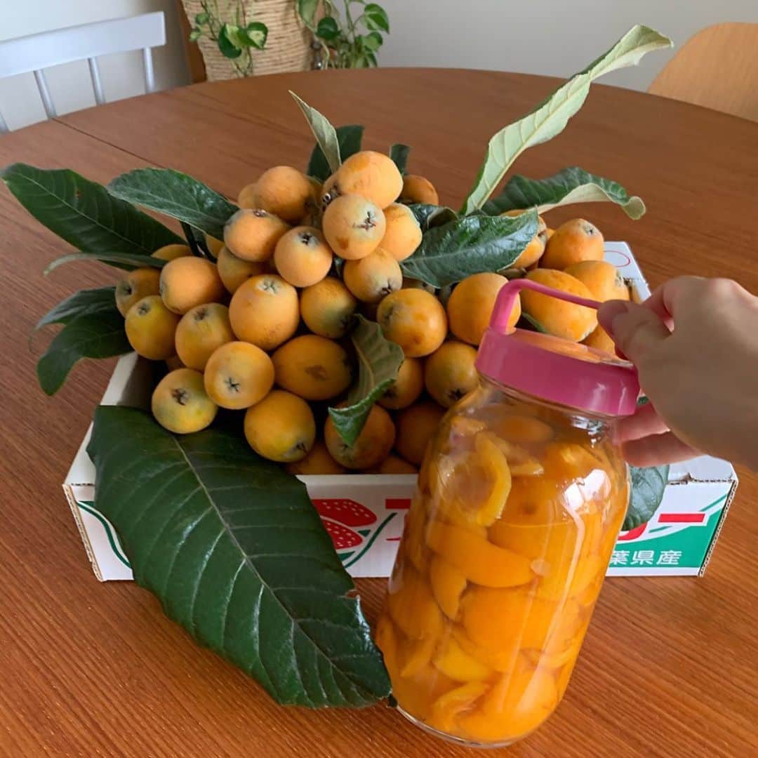 のインスタグラム：「びわと、びわのシロップ漬けを分けて頂きました。大好きなびわをもりもり食べれるなんて幸せー💛💛💛 ・ ・ ・ #びわ　#旬の果物」