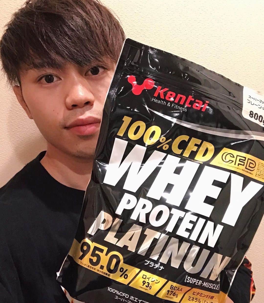 不可思のインスタグラム：「‪kentaiの100%CFDホエイプロテインプラチナ‬ ‪たんぱく質を加工する際のダメージを最小限に抑えるCFD製法でたんぱく質含有率95%とロイシンを多く含む。‬ ‪kentaiはめちゃくちゃ品質が良い。‬ @kentai_official」